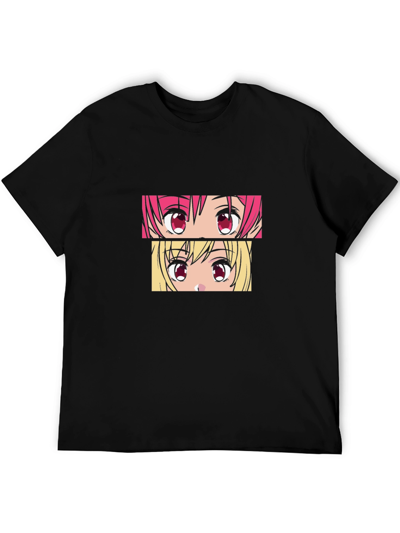 Anime Eyes Graphic Tee - Black Cotton T-Shirt