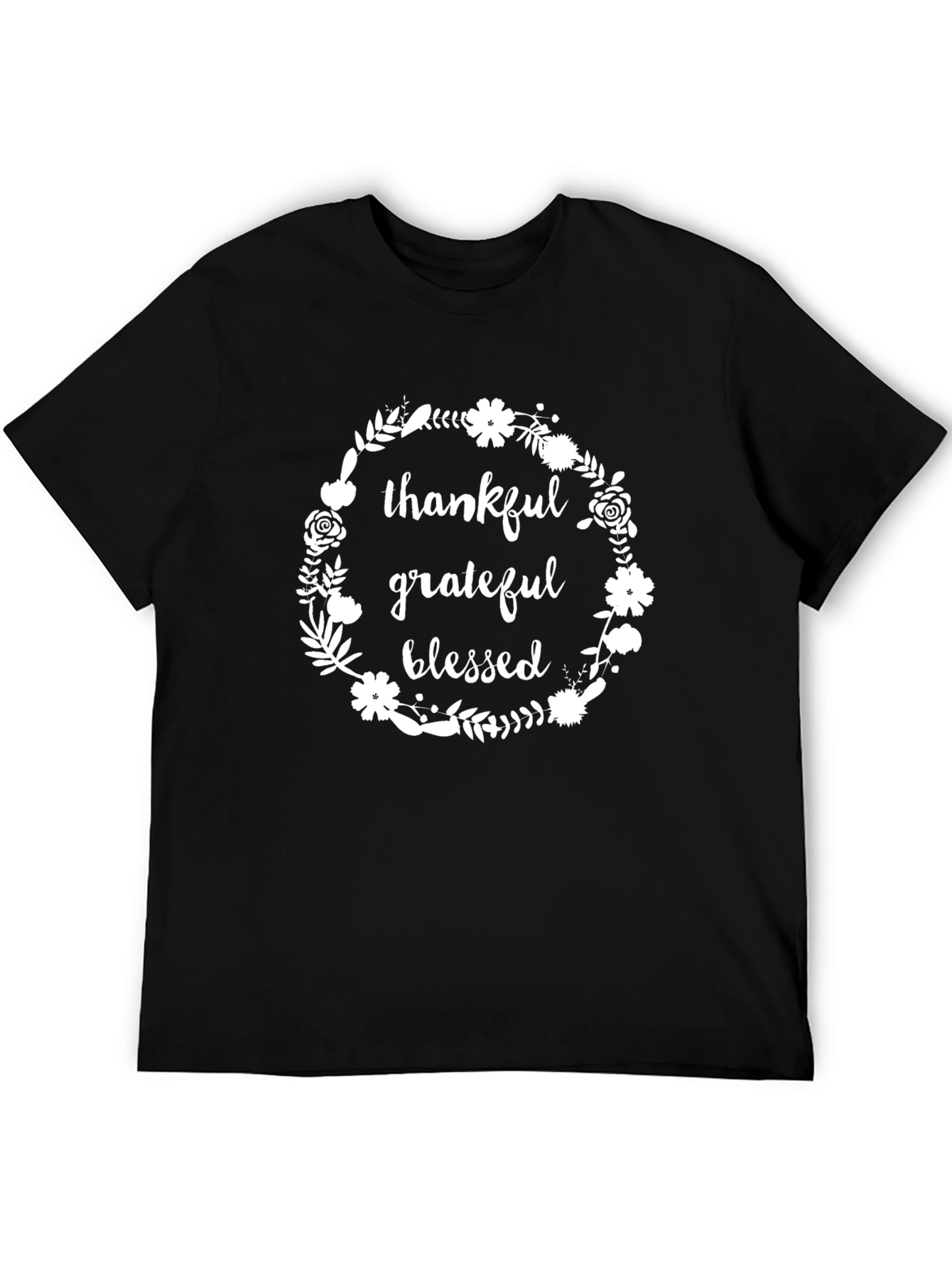 Thankful Grateful Blessed Floral Wreath Tee