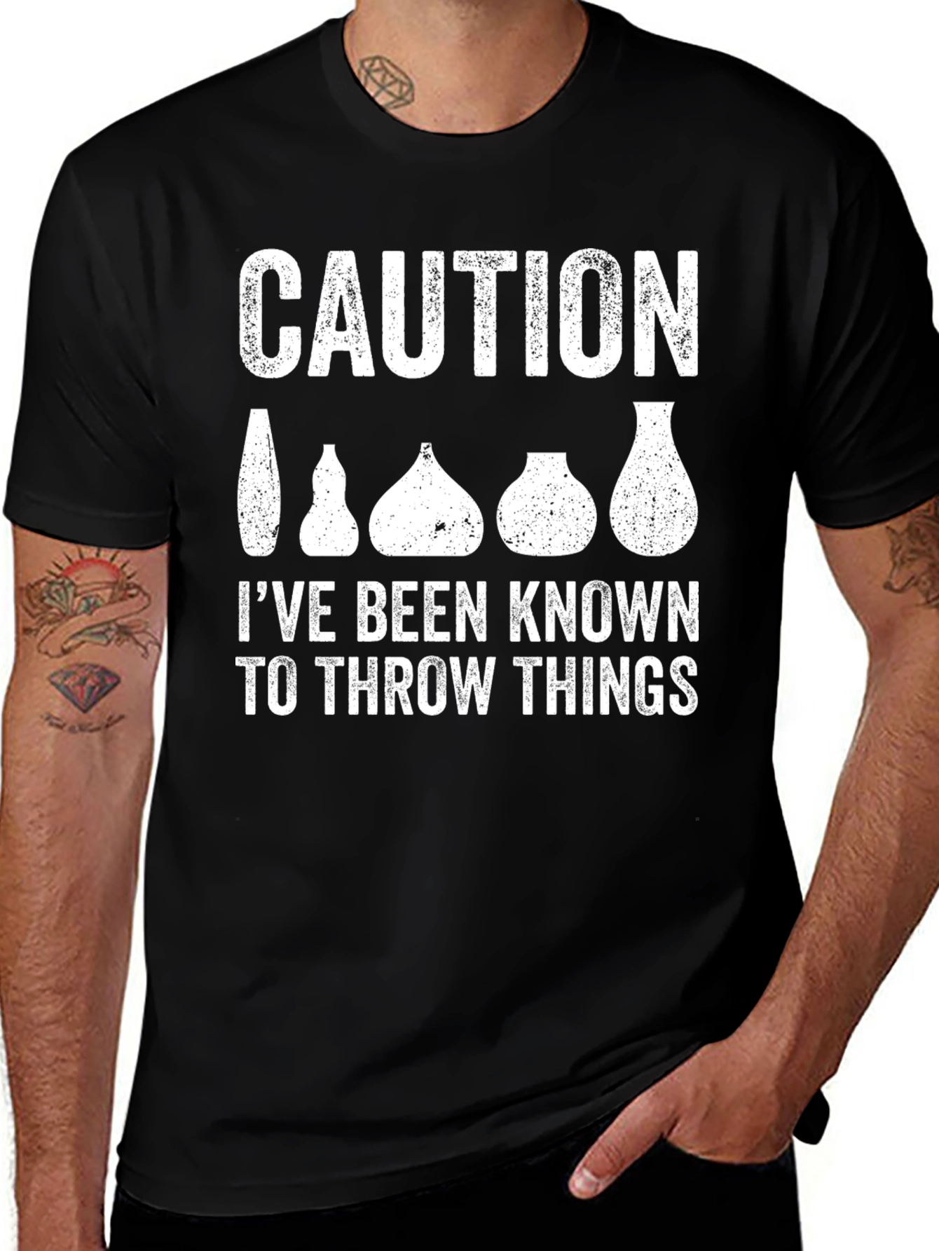 Caution Throw Things Black T-Shirt