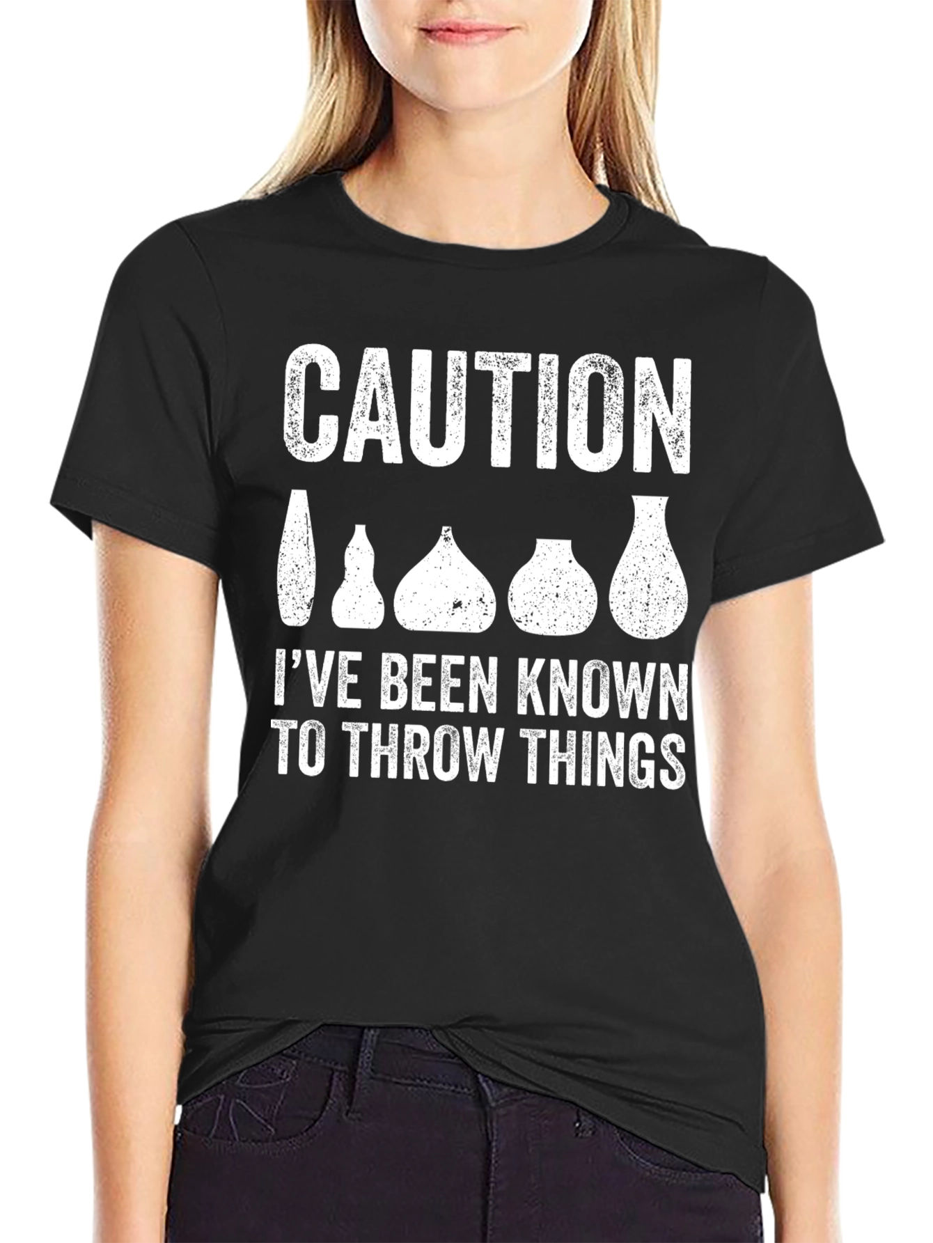 Caution Throw Things Black T-Shirt