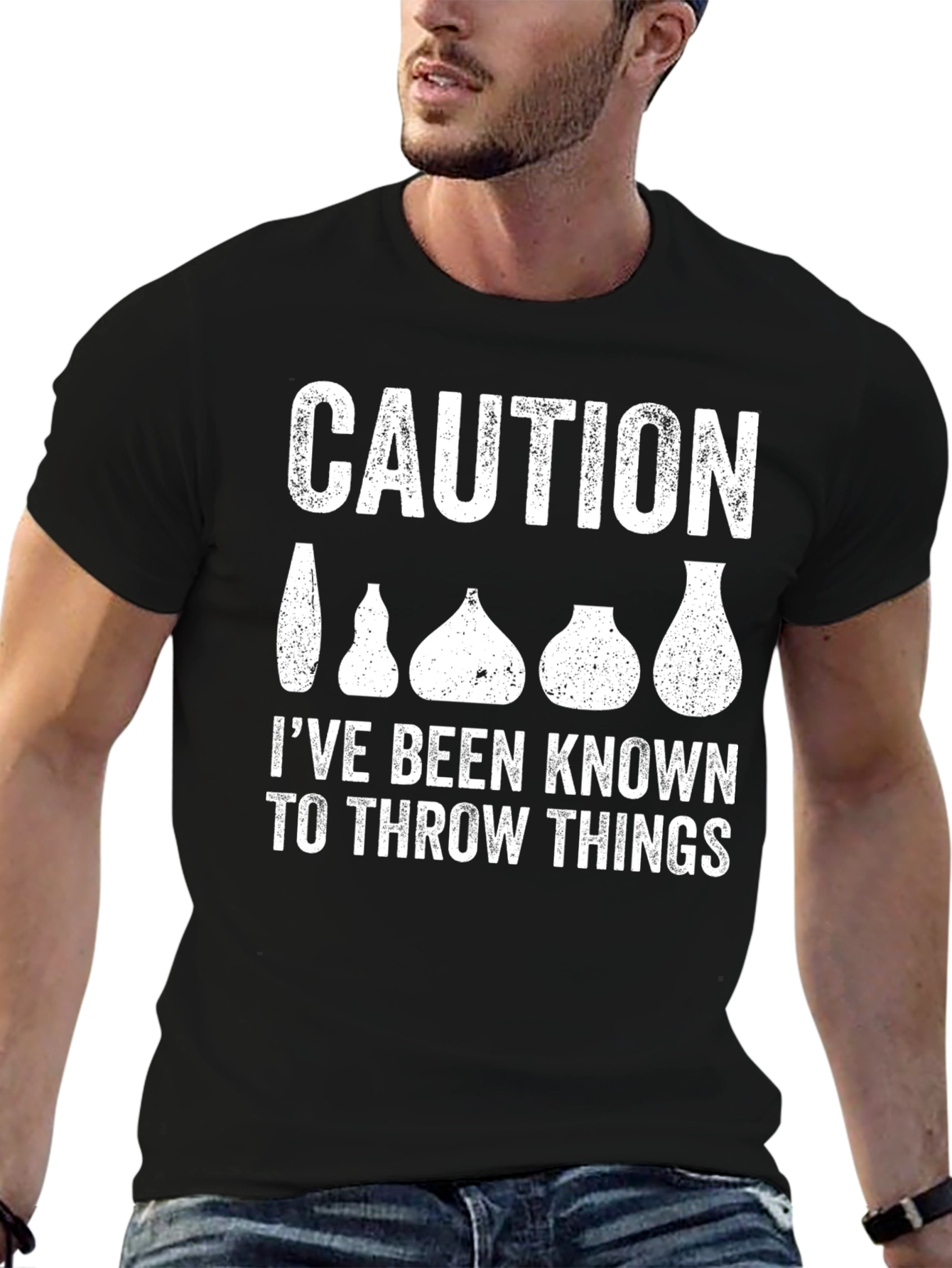 Caution Throw Things Black T-Shirt