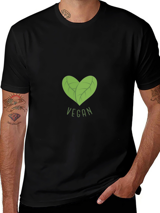 Vegan Heart Leaf Graphic Black T-Shirt