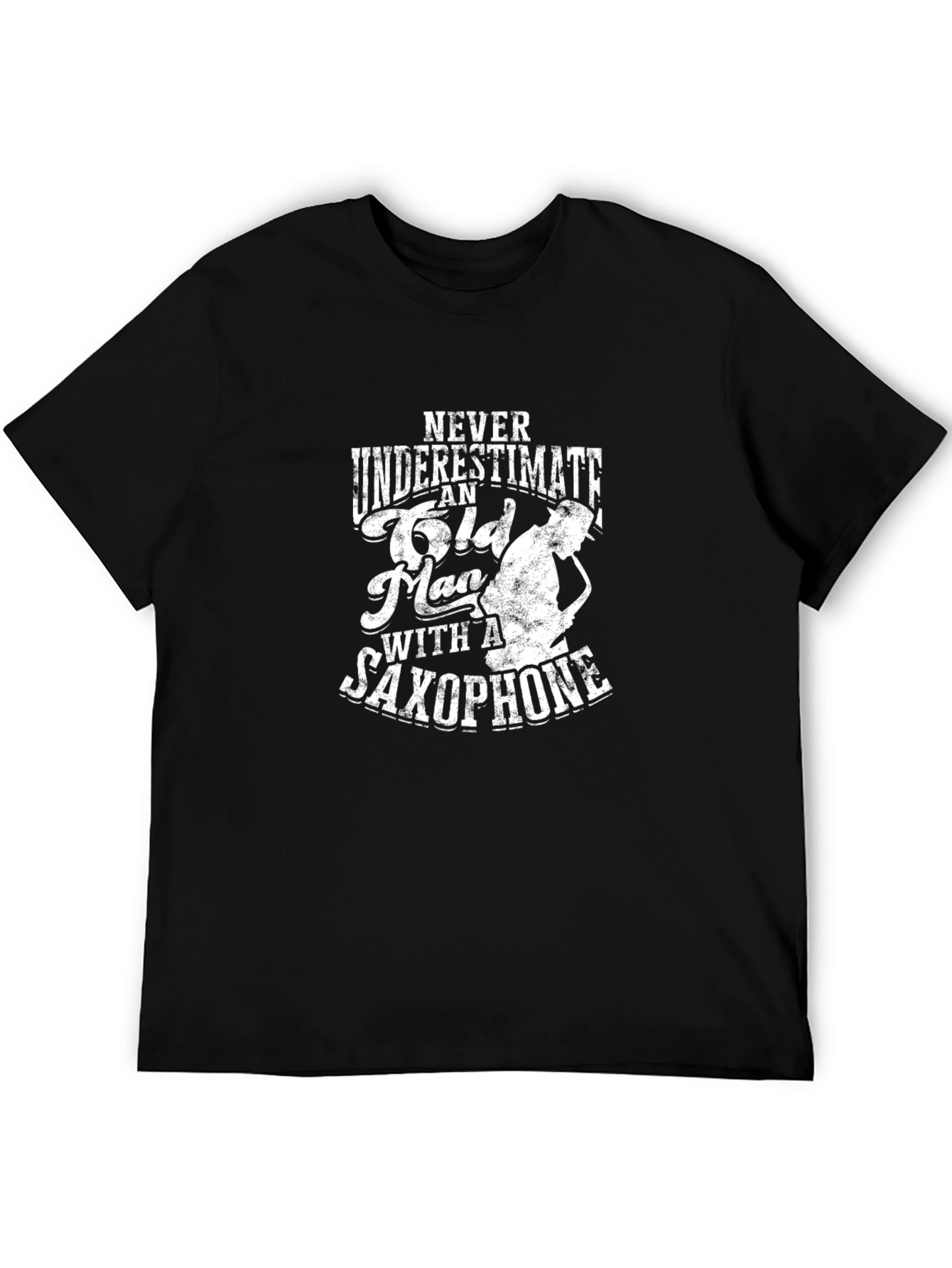 Saxophone Old Man Graphic Tee - Black