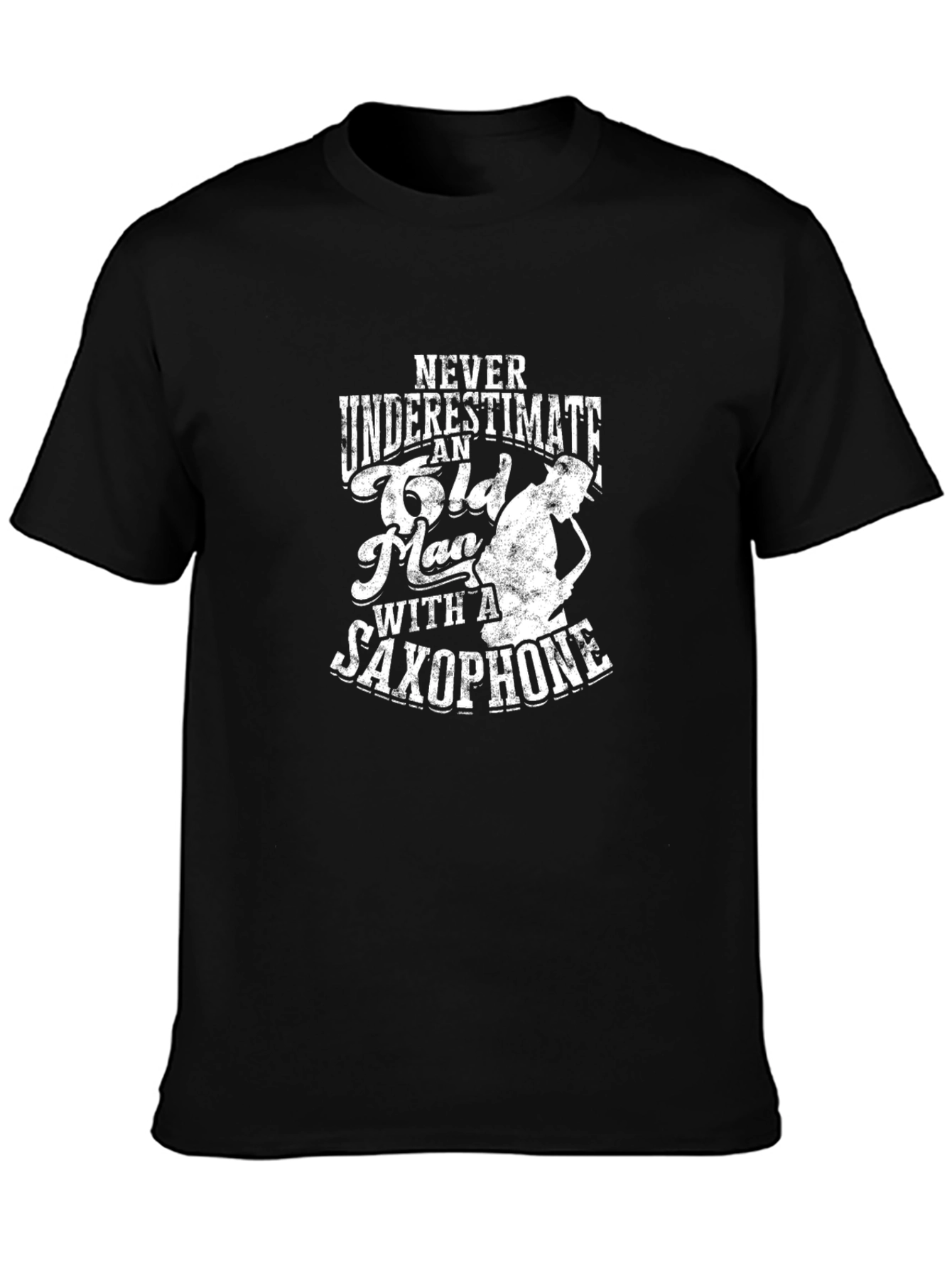 Saxophone Old Man Graphic Tee - Black