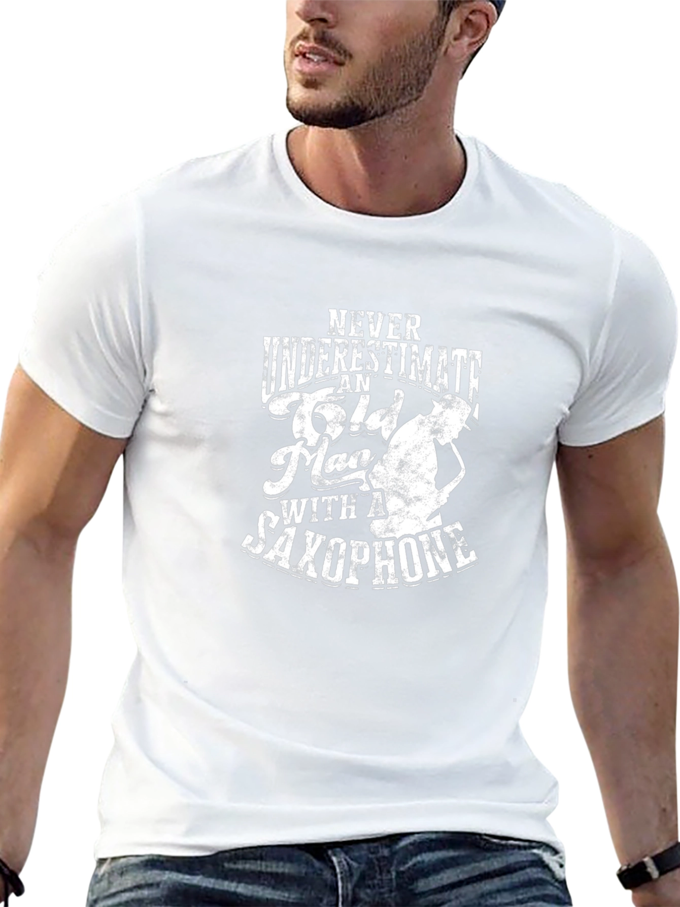 Saxophone Old Man Graphic Tee - Black