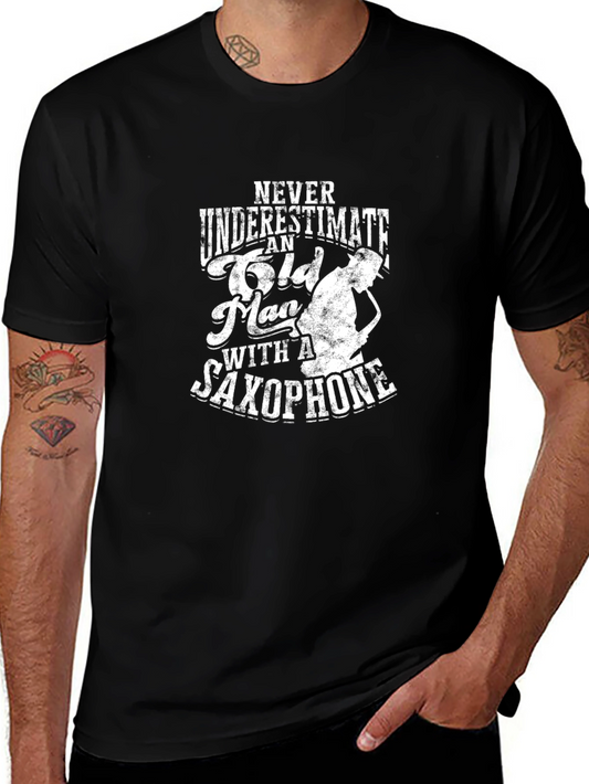 Saxophone Old Man Graphic Tee - Black