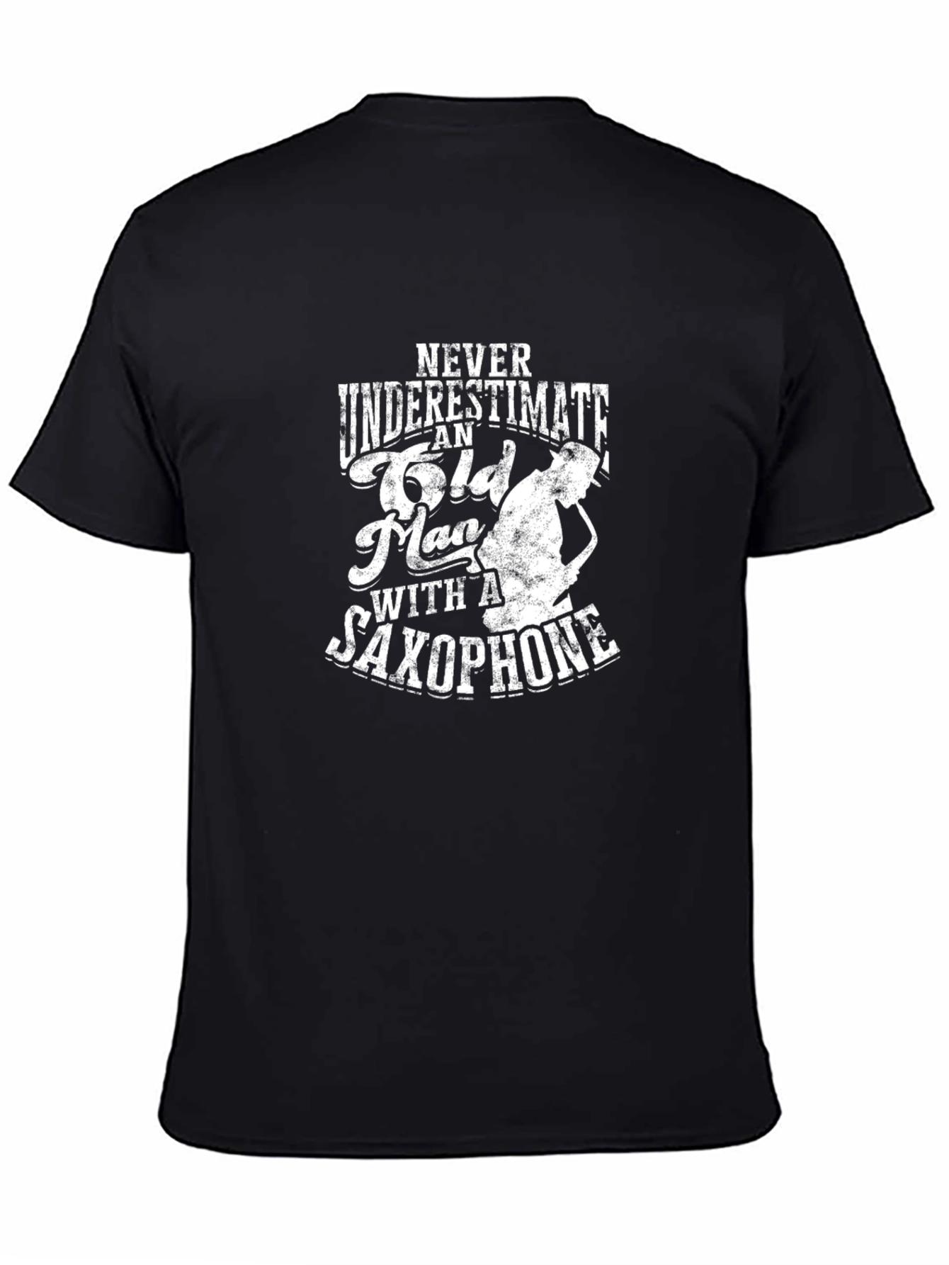 Saxophone Old Man Graphic Tee - Black
