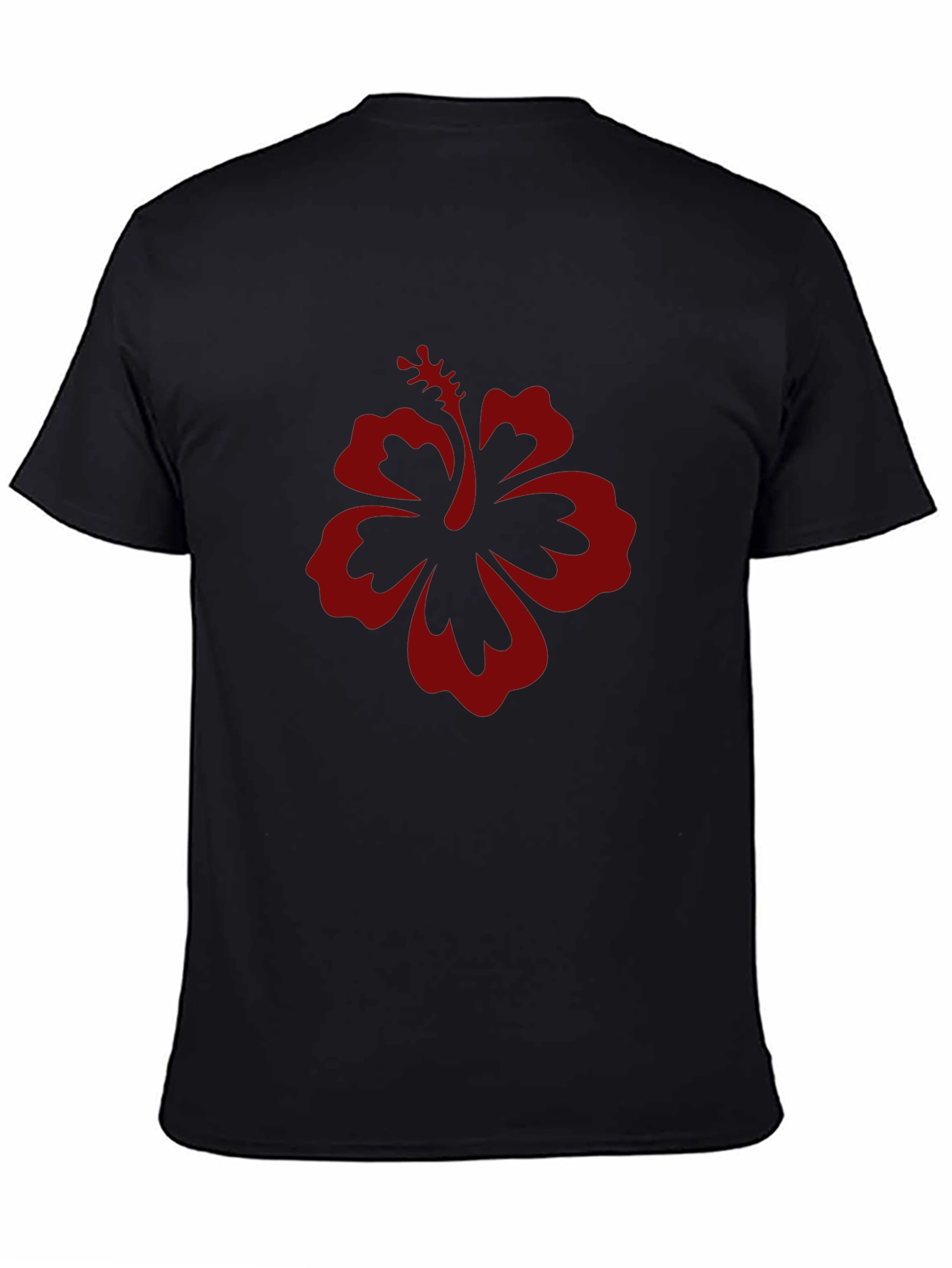 Black T-Shirt with Red Hibiscus Flower Graphic
