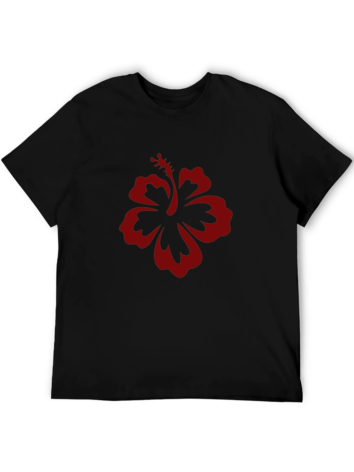 Black T-Shirt with Red Hibiscus Flower Graphic