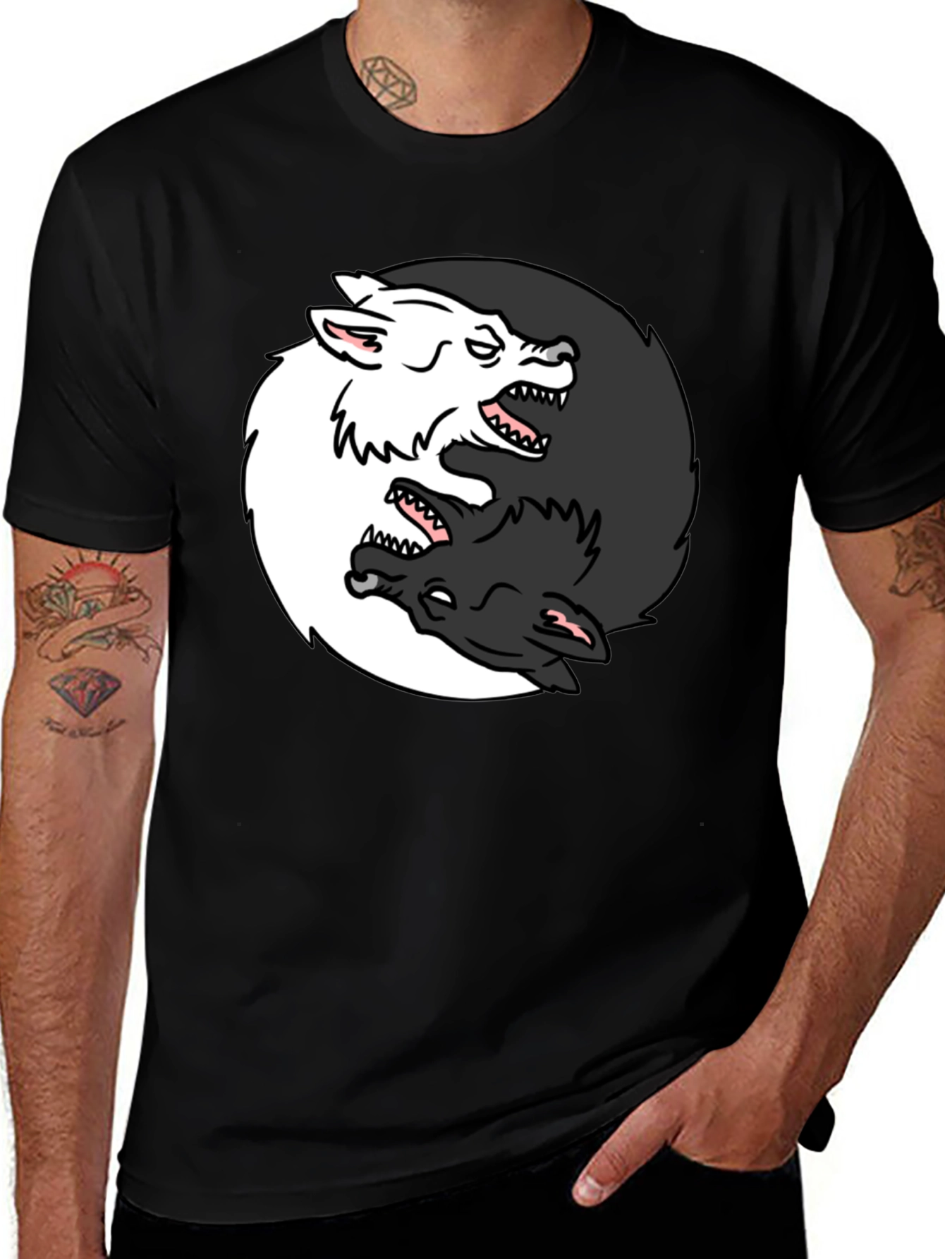 Yin Yang Wolves Graphic Tee - Black