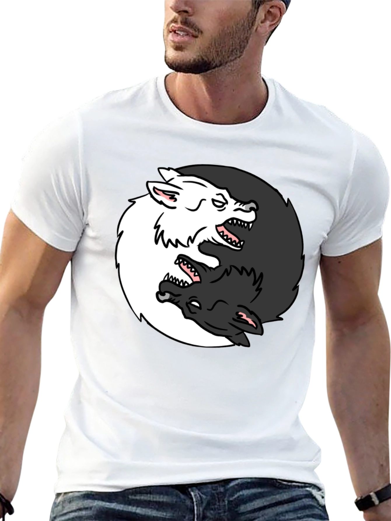 Yin Yang Wolves Graphic Tee - Black