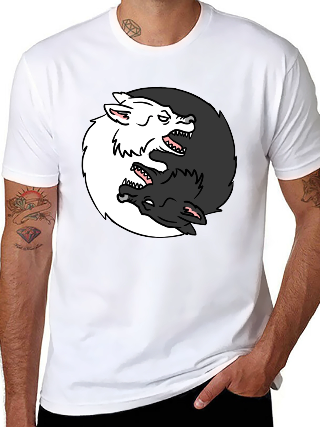 Yin Yang Wolves Graphic Tee - Black