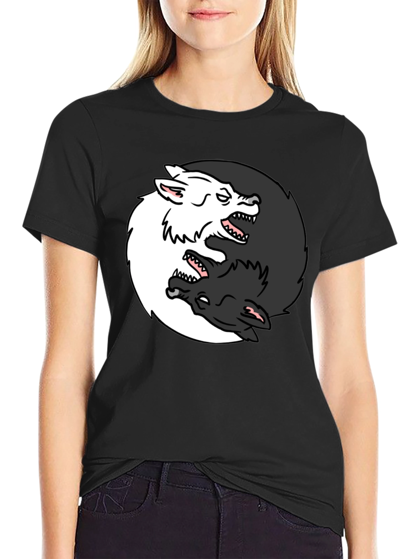 Yin Yang Wolves Graphic Tee - Black