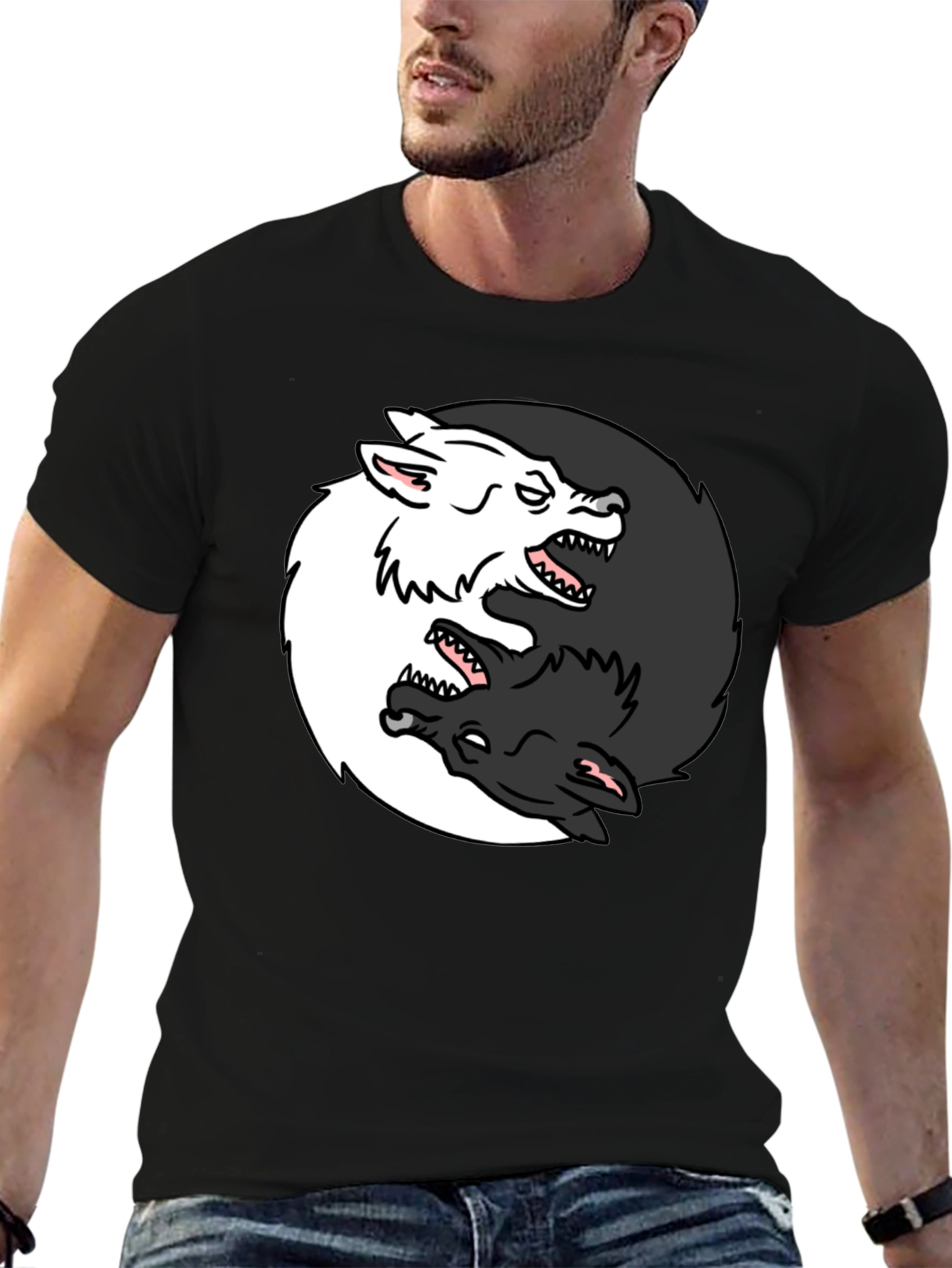 Yin Yang Wolves Graphic Tee - Black