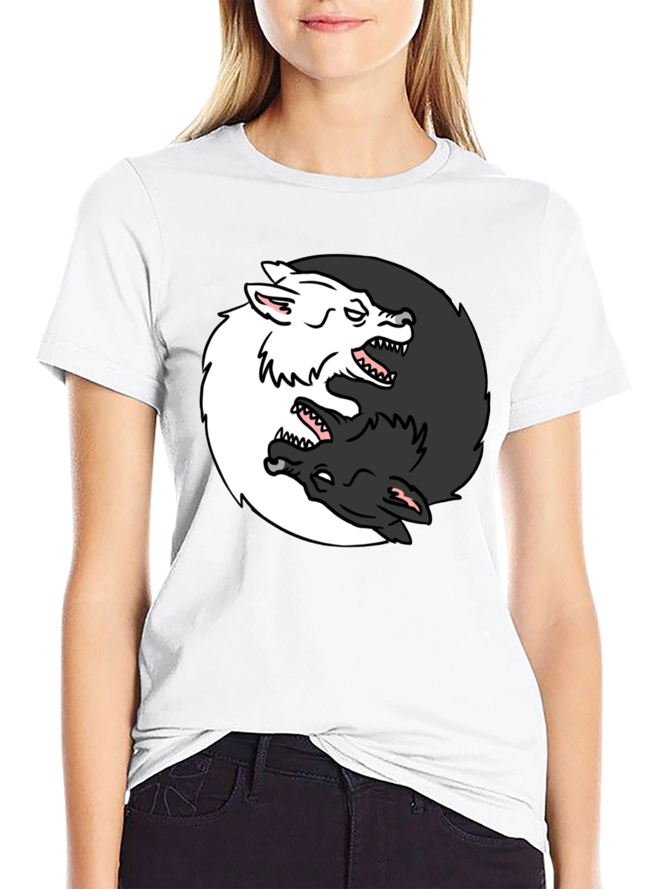 Yin Yang Wolves Graphic Tee - Black