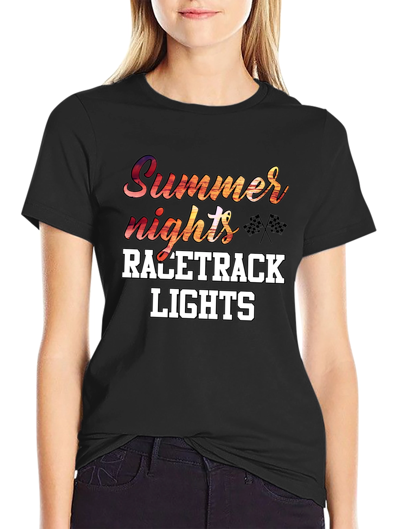 Summer Nights Race Track Lights Graphic Tee