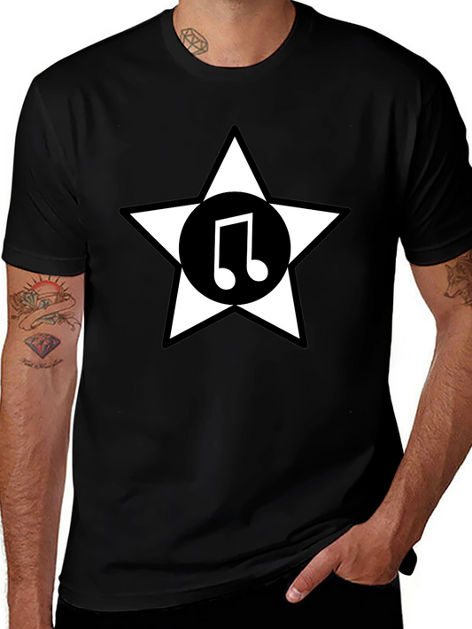 Star Music Note Graphic Tee - Black Cotton