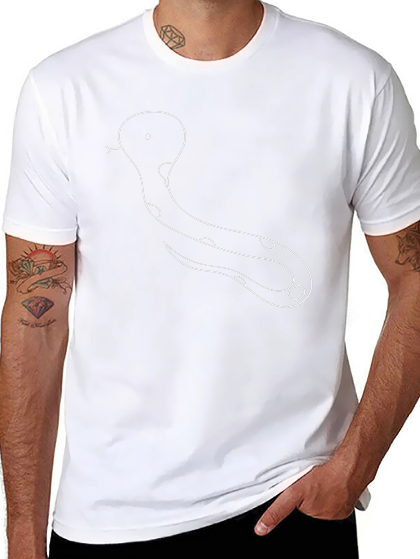 Black Snake Outline Tee - Quirky Graphic Print