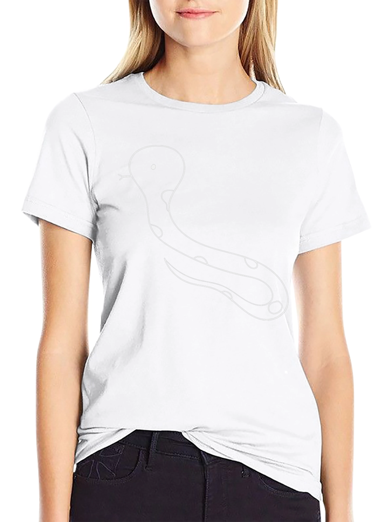 Black Snake Outline Tee - Quirky Graphic Print