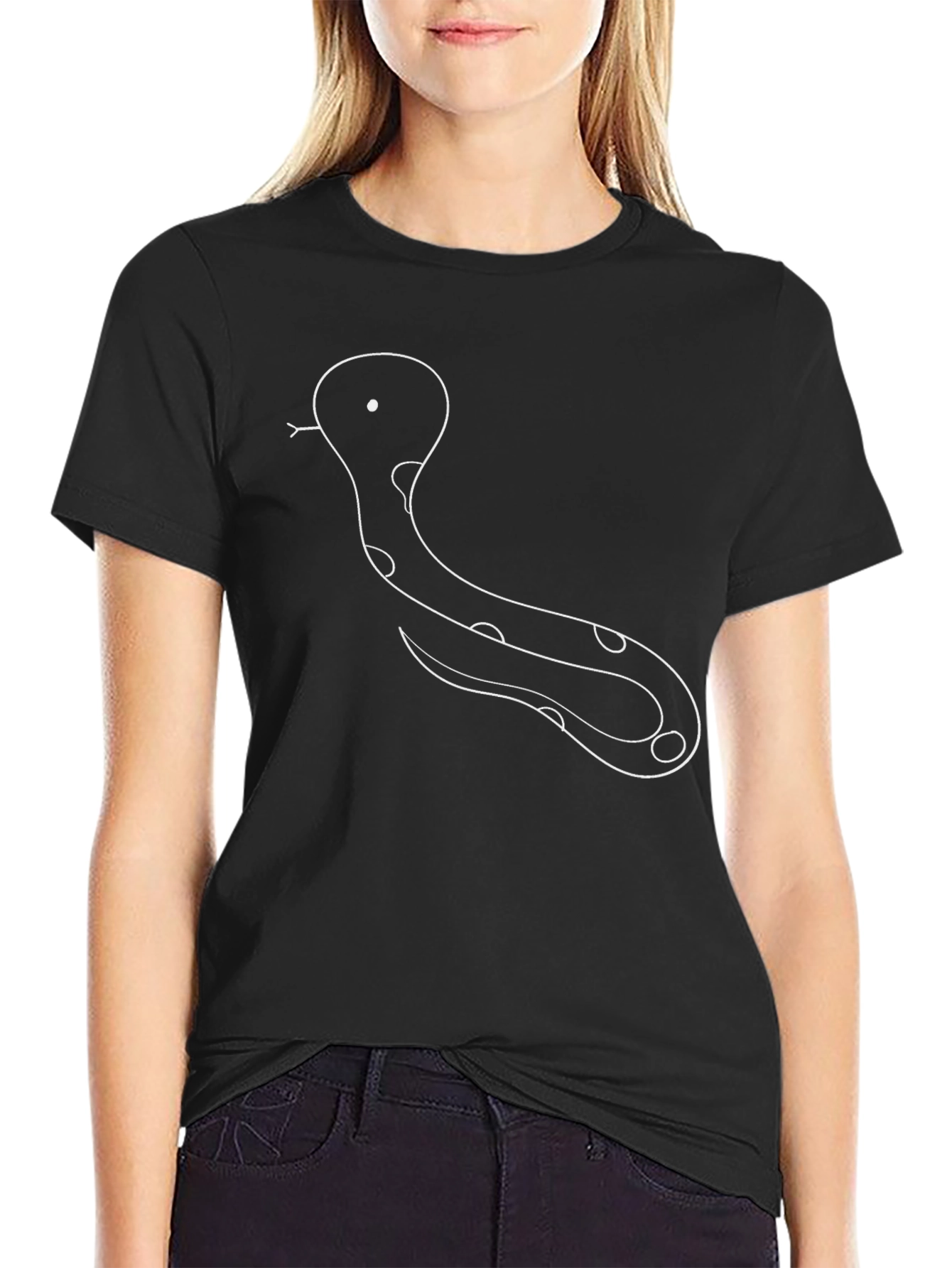 Black Snake Outline Tee - Quirky Graphic Print