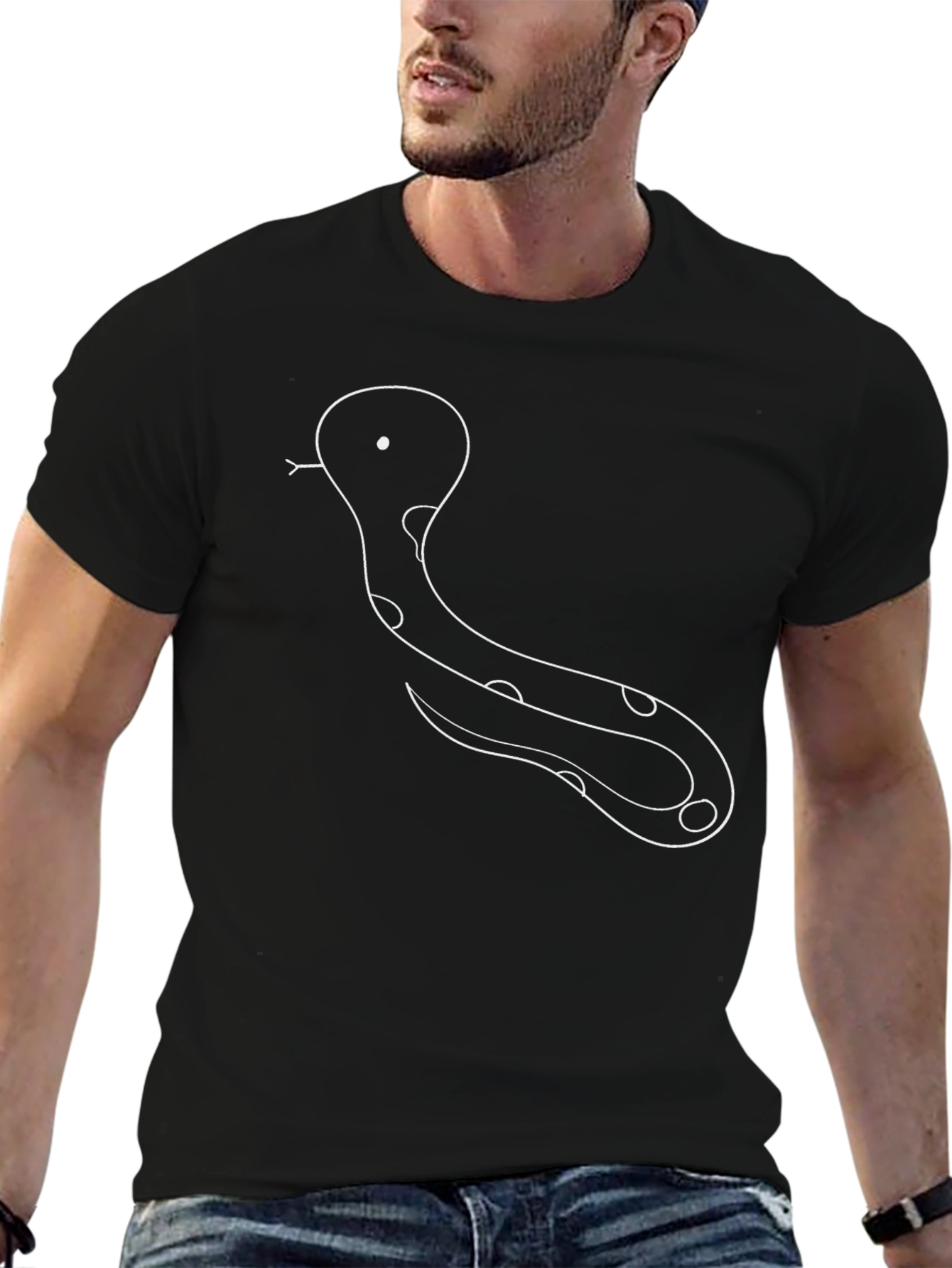 Black Snake Outline Tee - Quirky Graphic Print