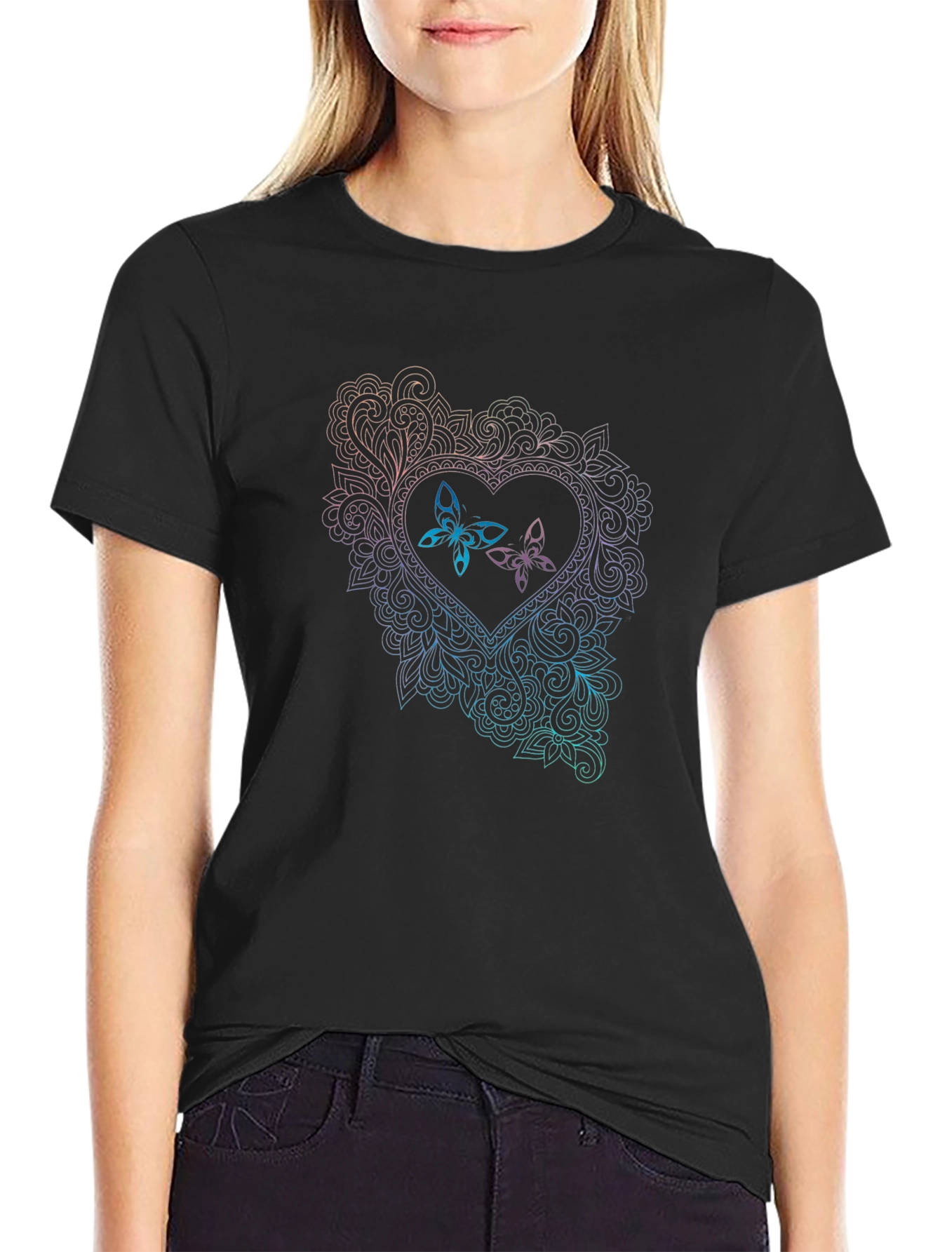 Butterfly Heart Graphic Tee - Black