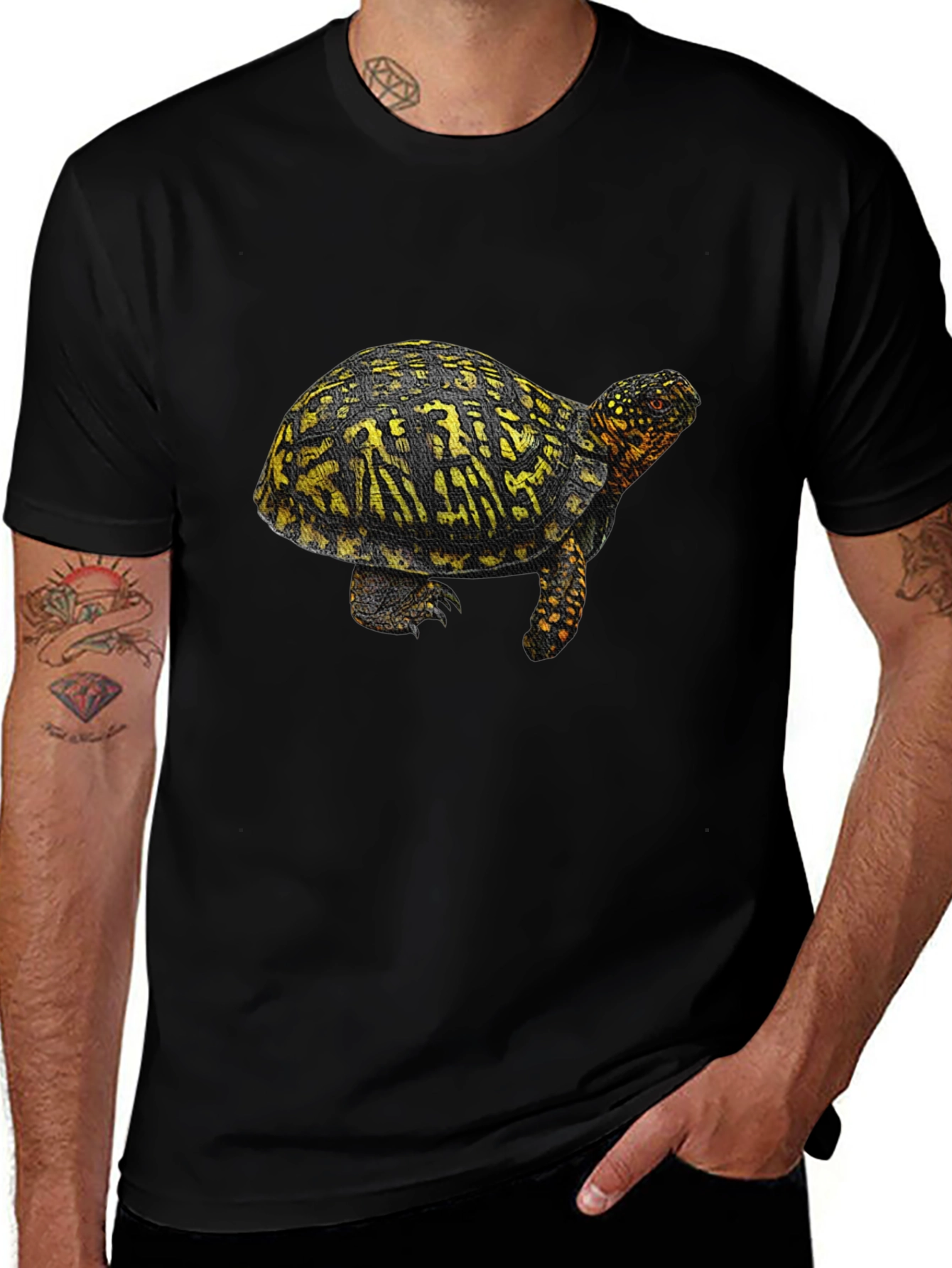 Turtle Graphic Tee - Black Crew Neck T-Shirt