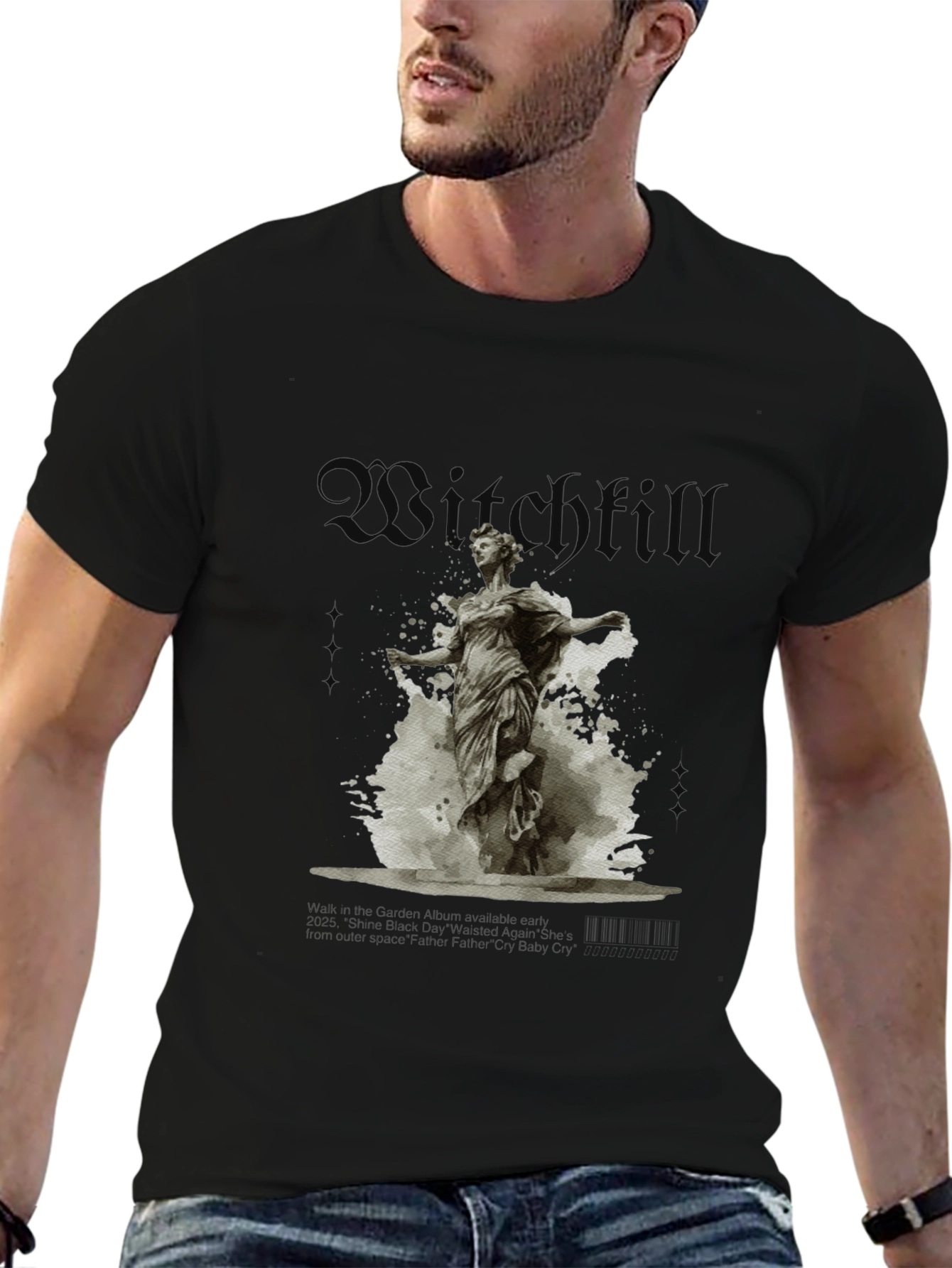 Witchfull Statue Graphic Print Black T-Shirt