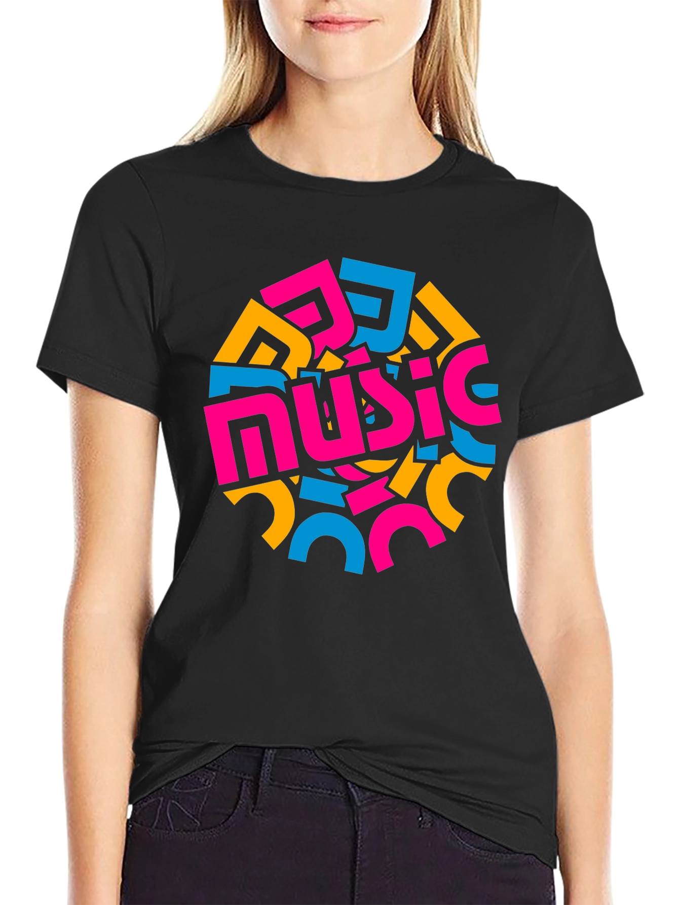 Abstract Music Design Black T-Shirt