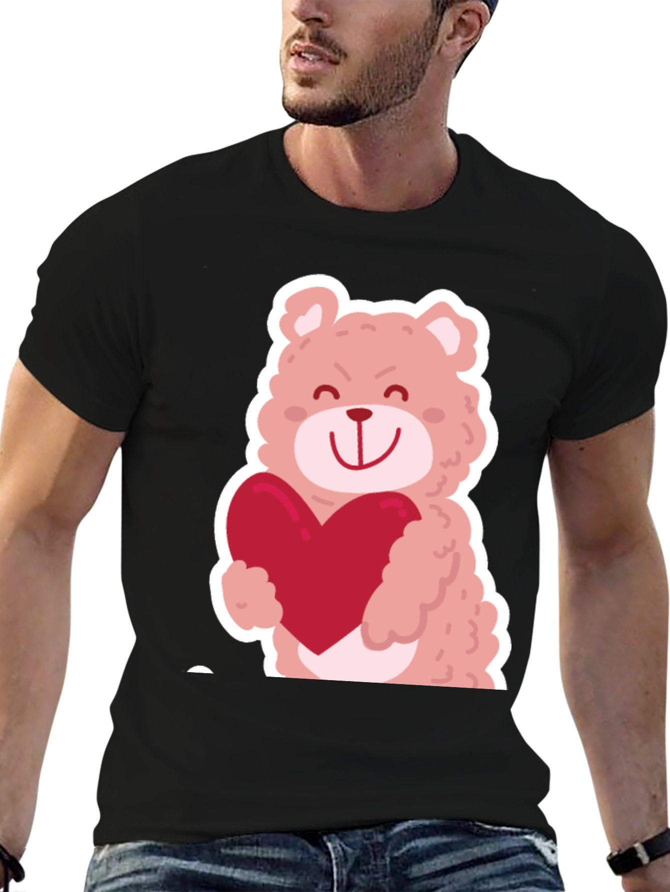 Bear Hug Heart Graphic Tee - Black