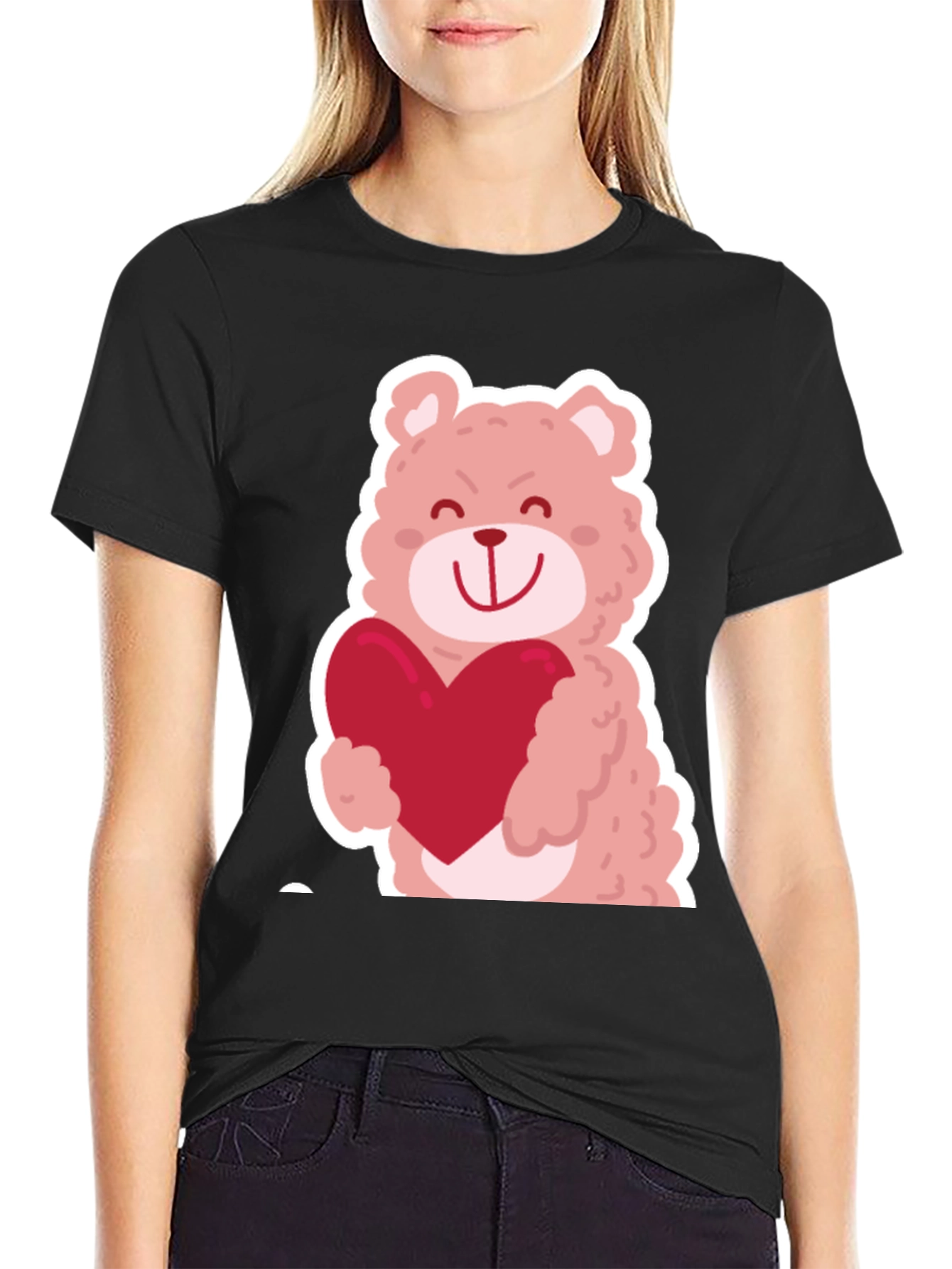 Bear Hug Heart Graphic Tee - Black