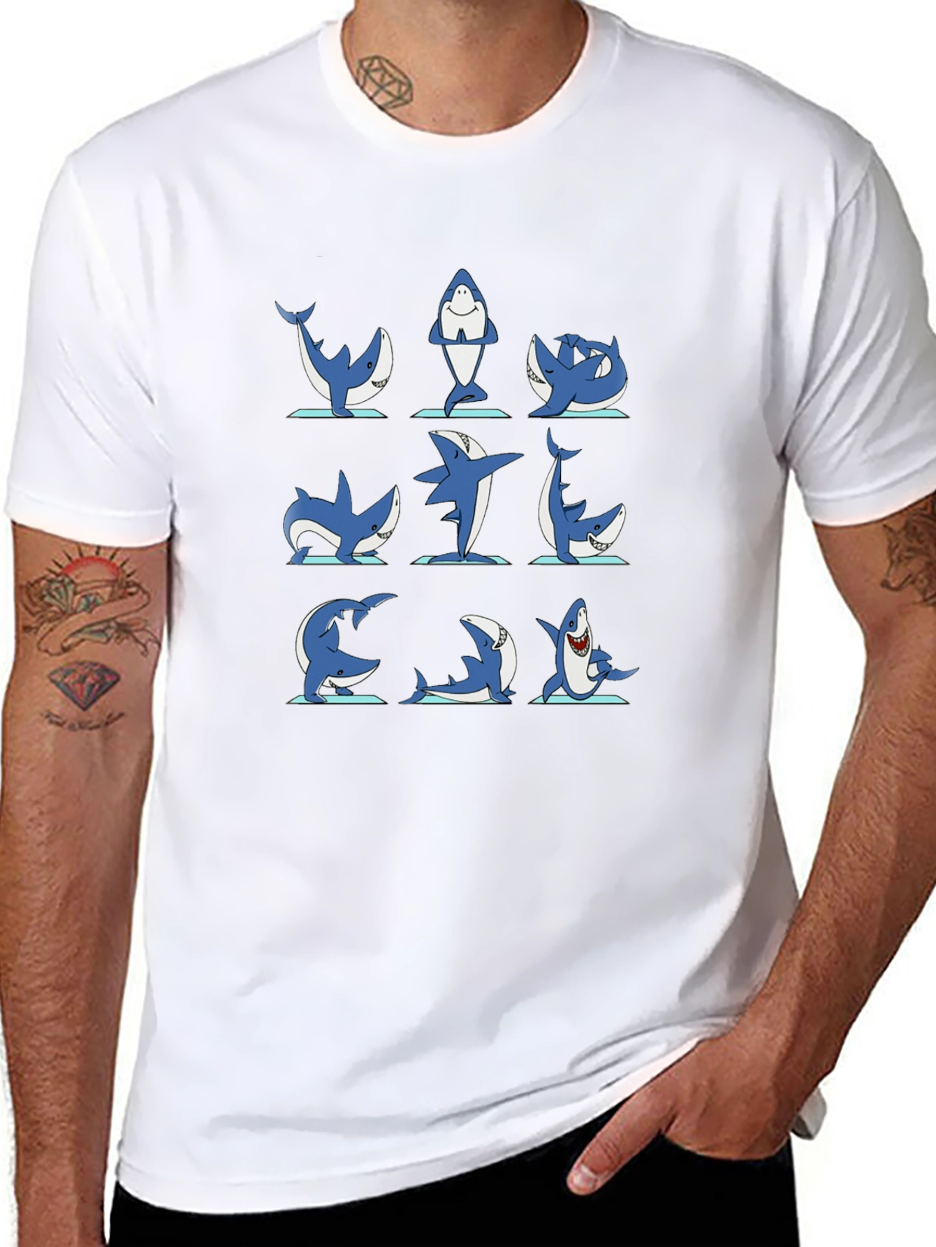 Shark Yoga Pose T-Shirt - Black Cotton Tee