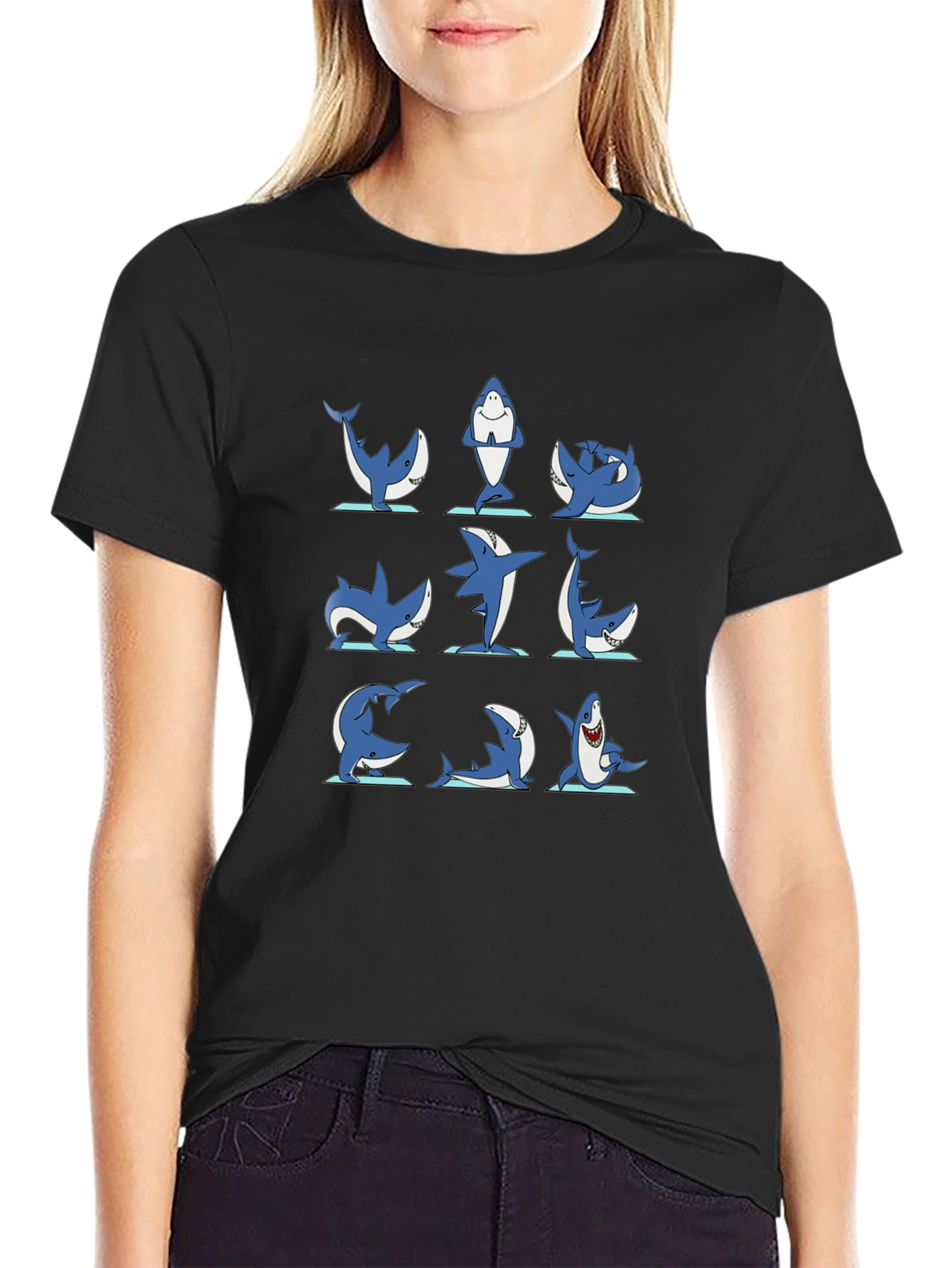 Shark Yoga Pose T-Shirt - Black Cotton Tee