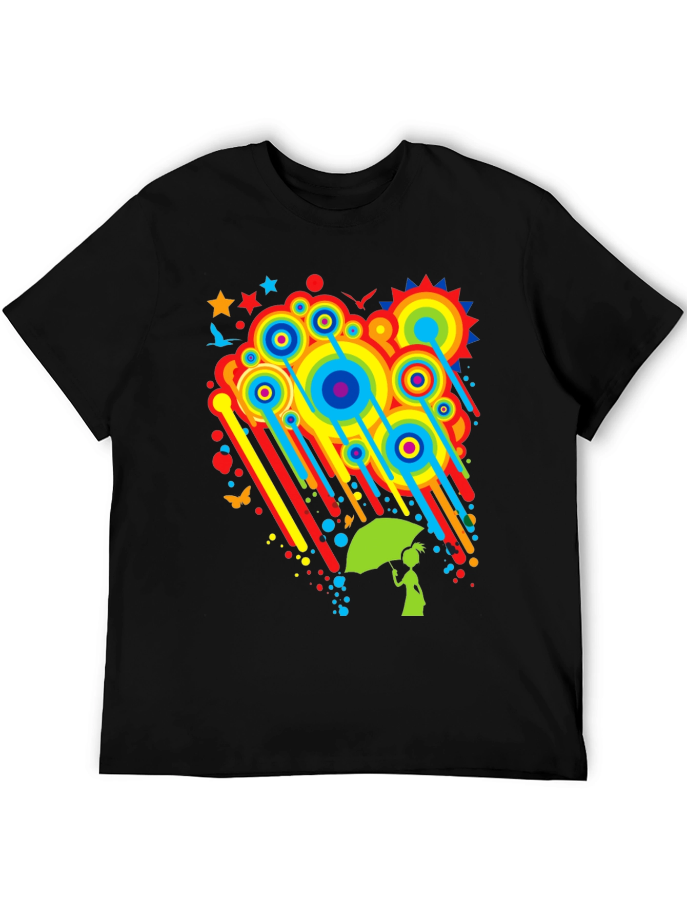 Rainbow Rain Black T-Shirt - Funky Graphic Tee