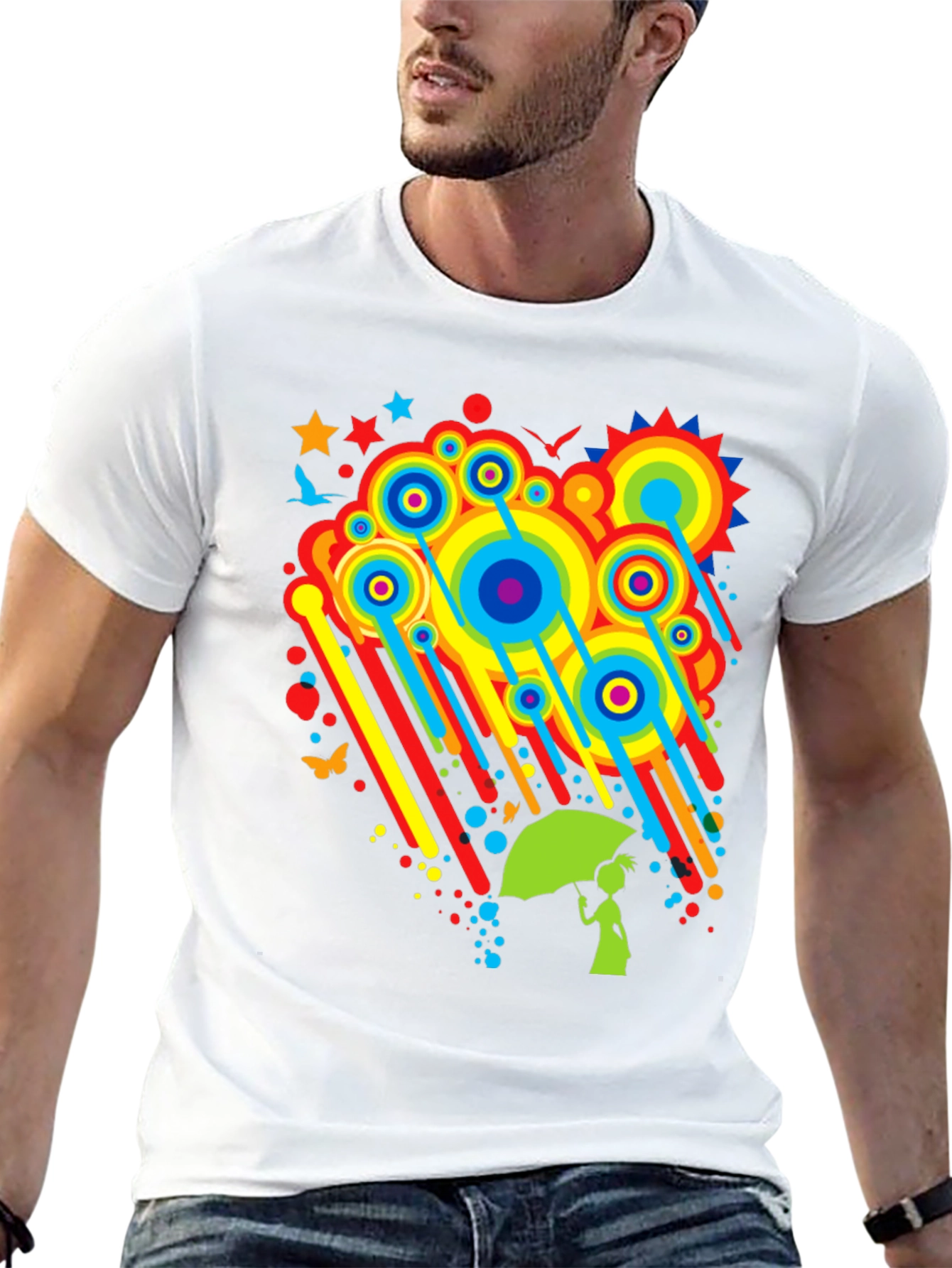Rainbow Rain Black T-Shirt - Funky Graphic Tee