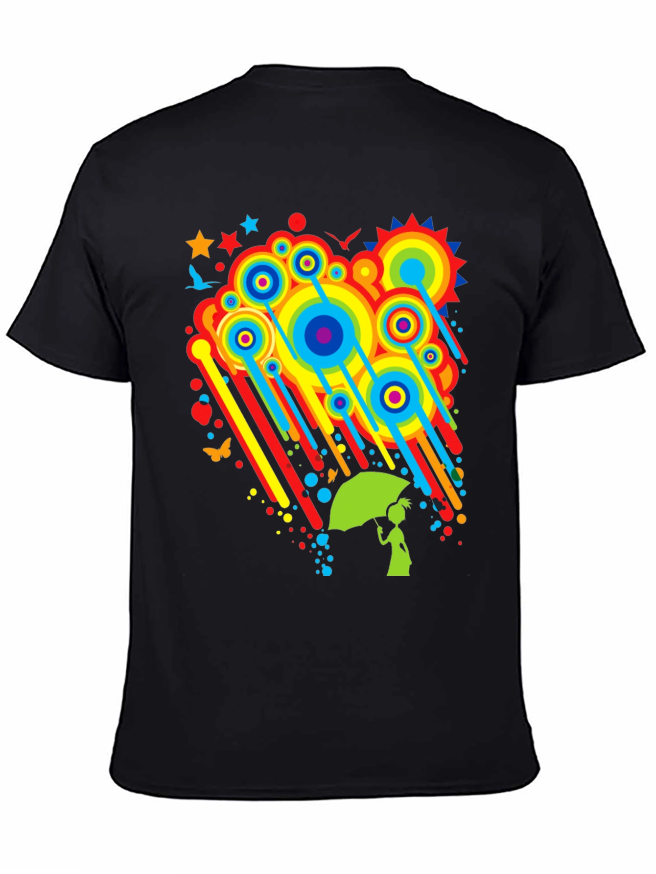 Rainbow Rain Black T-Shirt - Funky Graphic Tee