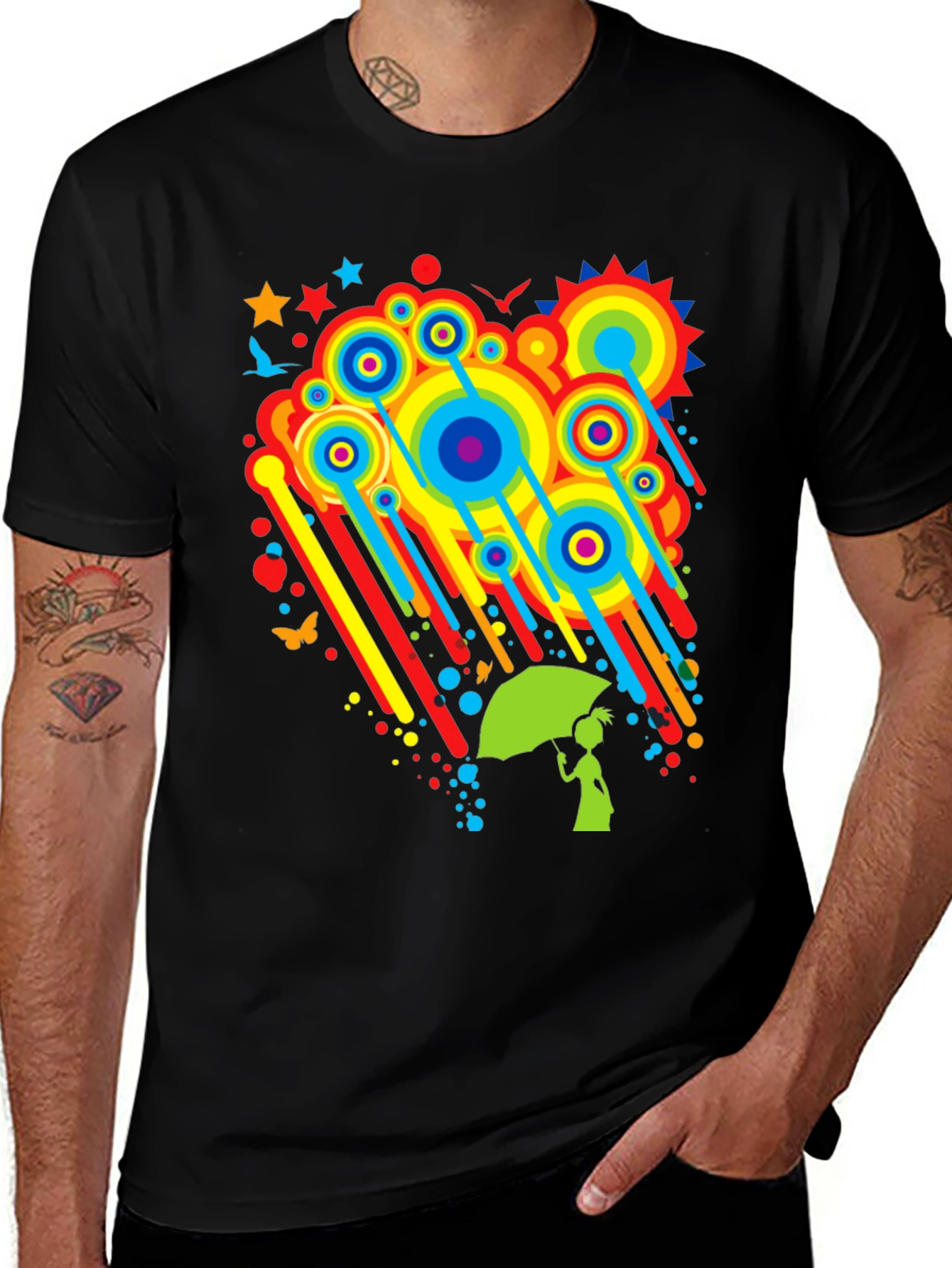 Rainbow Rain Black T-Shirt - Funky Graphic Tee