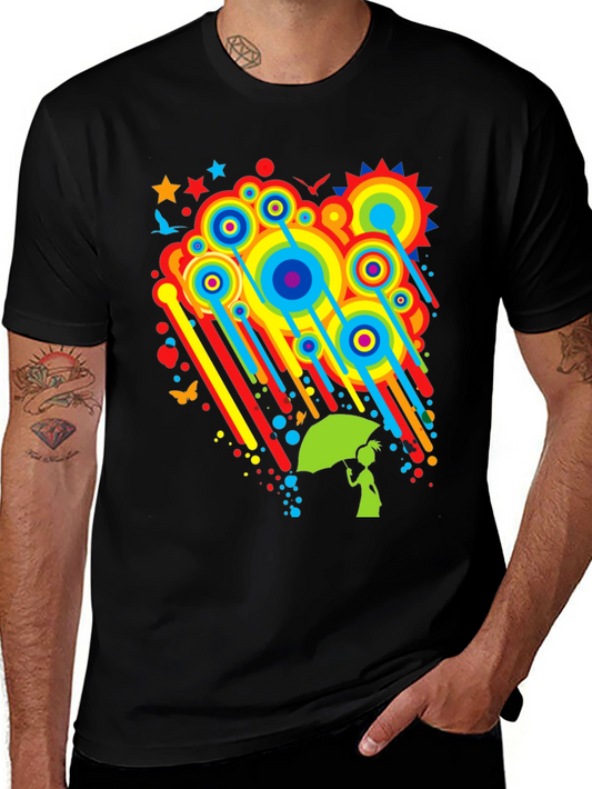 Rainbow Rain Black T-Shirt - Funky Graphic Tee