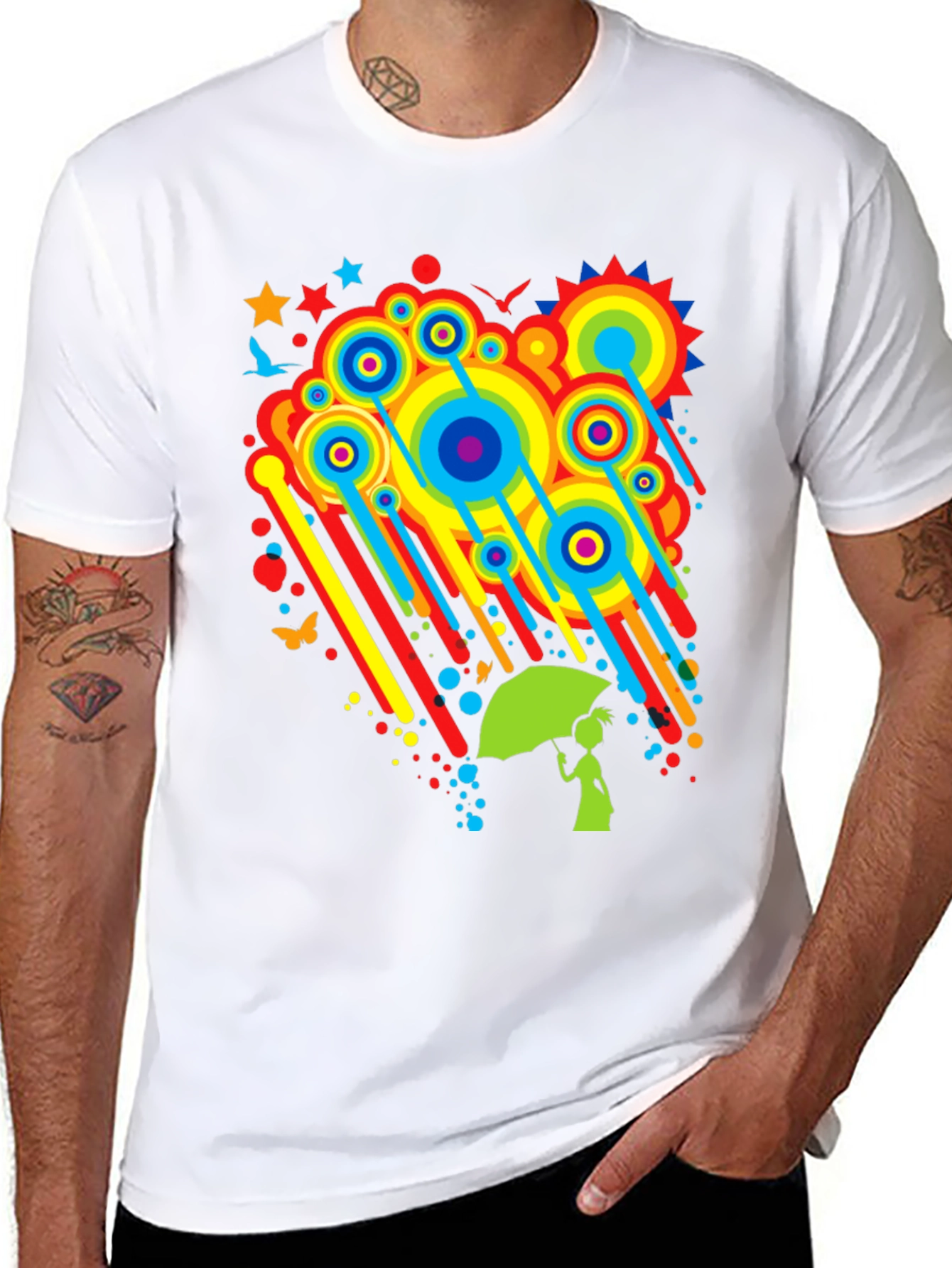 Rainbow Rain Black T-Shirt - Funky Graphic Tee