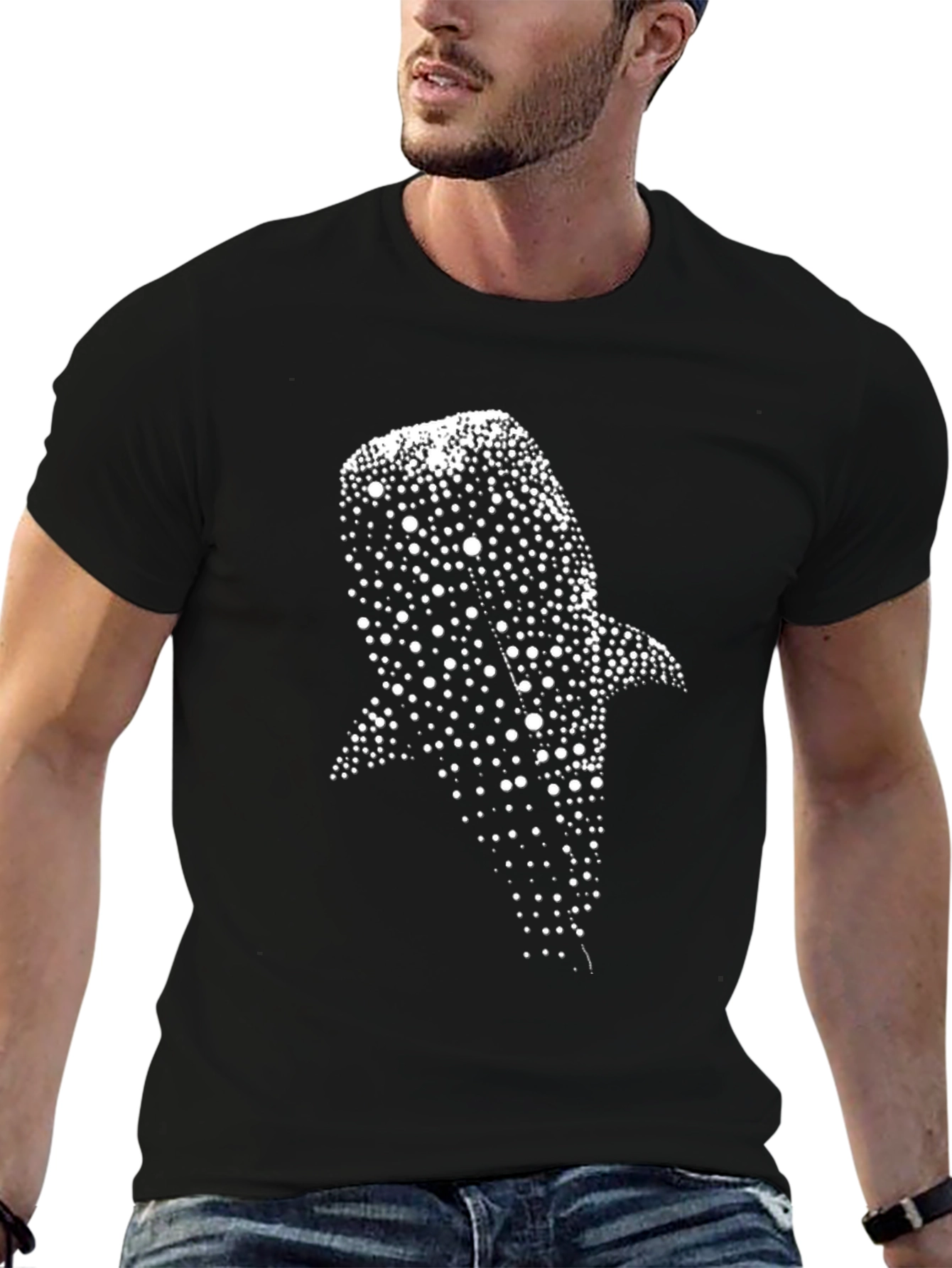 Whale Shark Dot Print Black T-Shirt