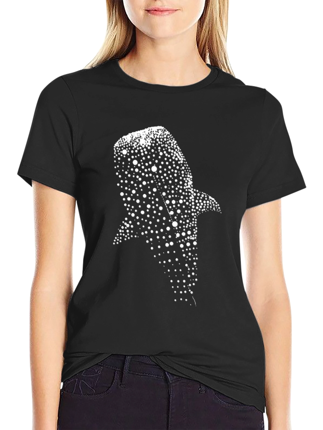Whale Shark Dot Print Black T-Shirt