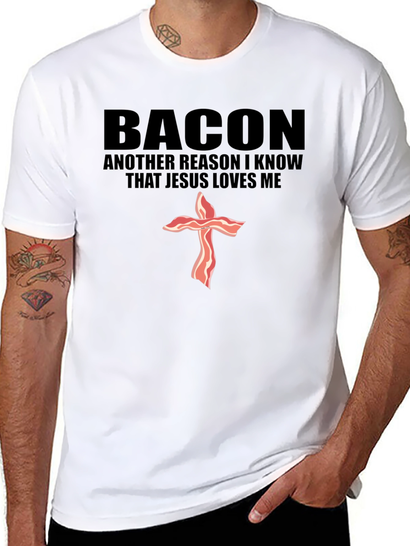 Bacon Jesus Loves Me Black T-Shirt