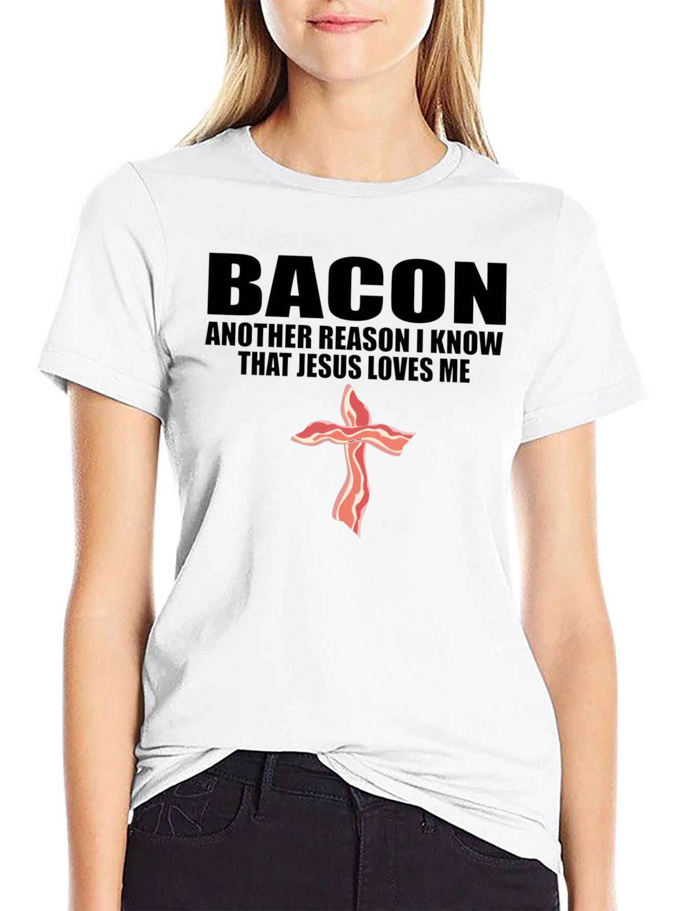 Bacon Jesus Loves Me Black T-Shirt