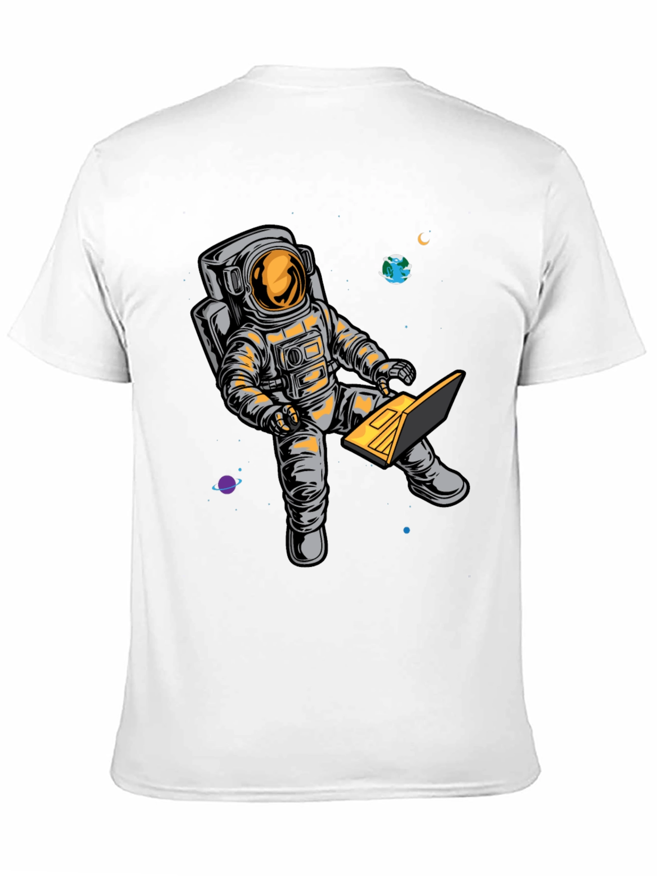 Astronaut Laptop Graphic T-Shirt - Space Lover Tee
