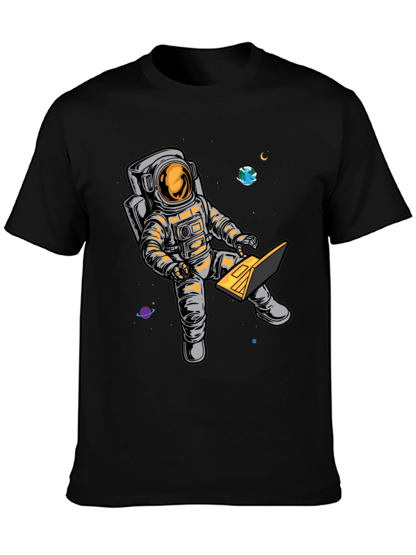 Astronaut Laptop Graphic T-Shirt - Space Lover Tee