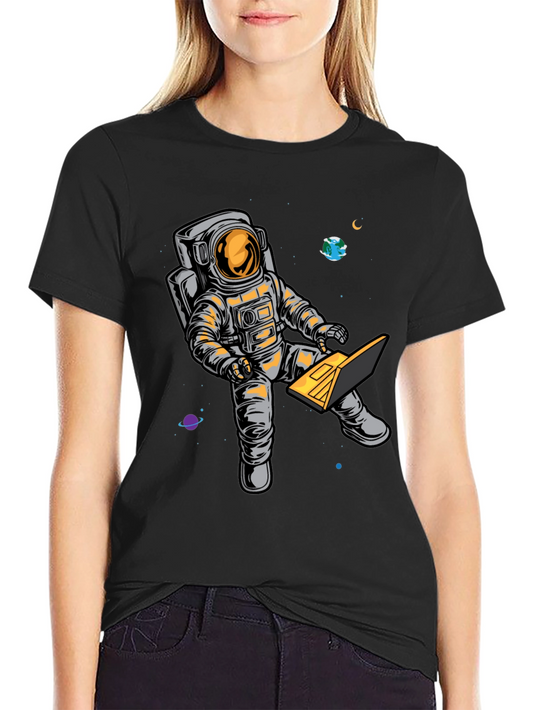 Astronaut Laptop Graphic T-Shirt - Space Lover Tee