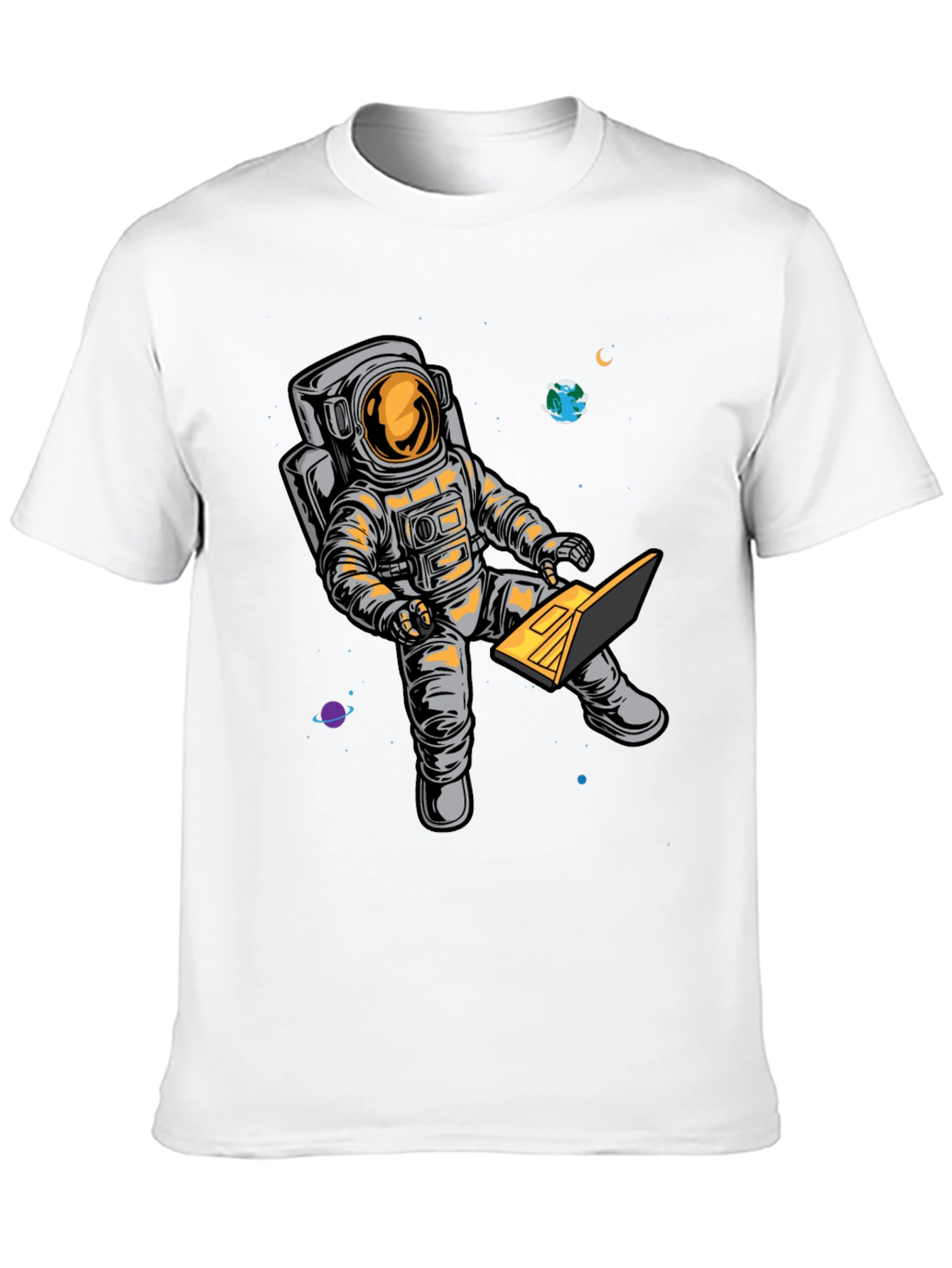 Astronaut Laptop Graphic T-Shirt - Space Lover Tee