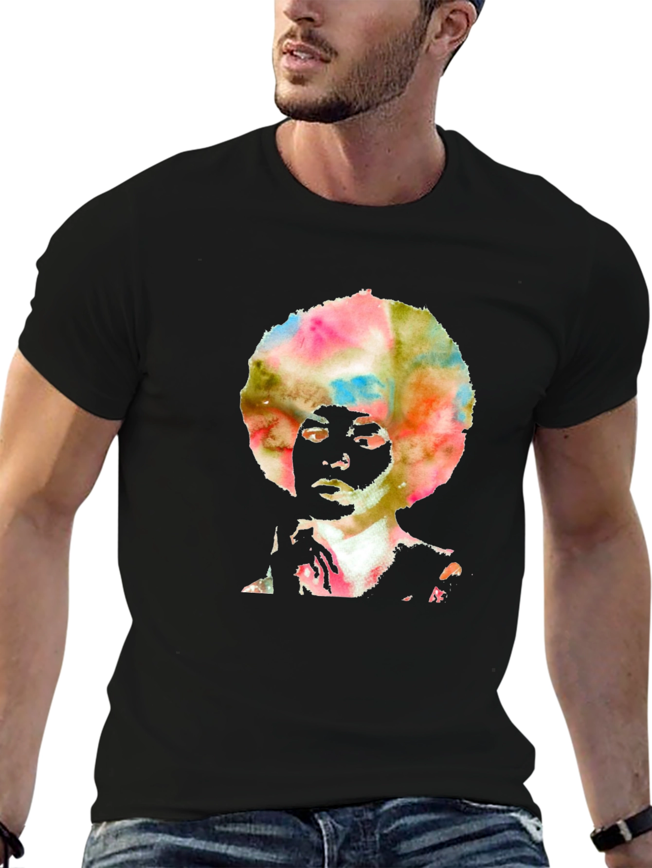 Retro Afro Art Mens Black T-Shirt