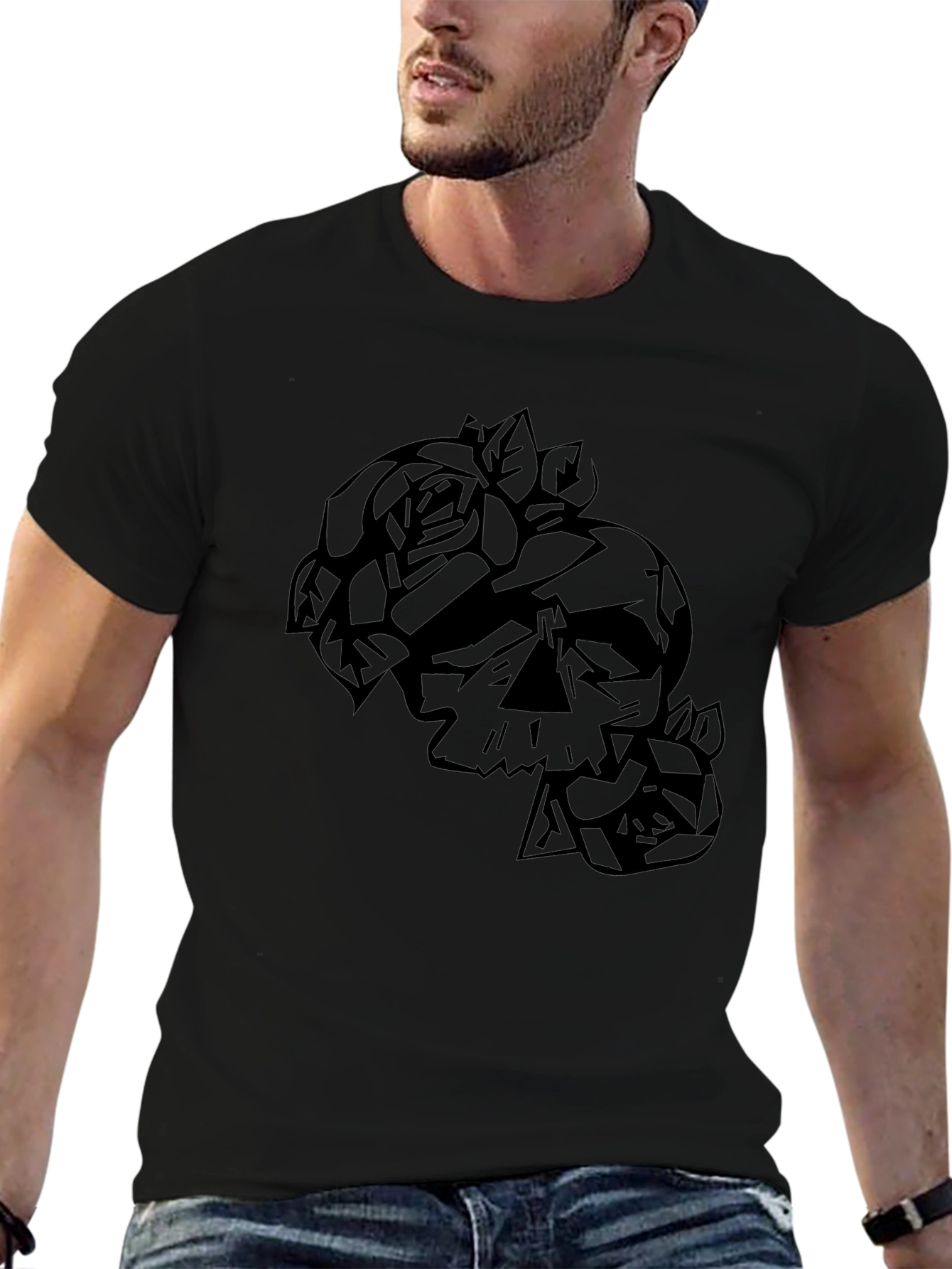 Skull and Roses Graphic Tee - Black