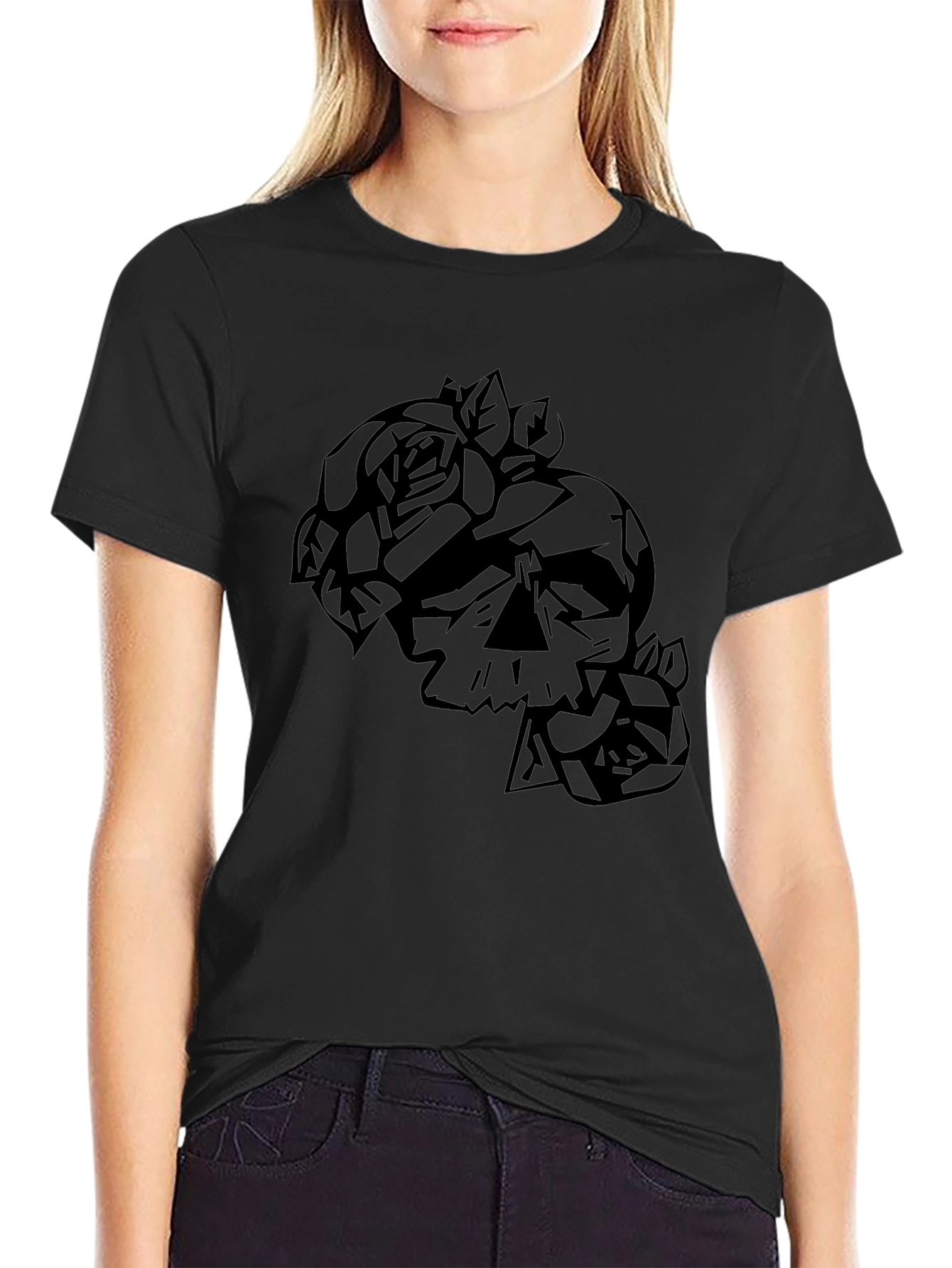 Skull and Roses Graphic Tee - Black